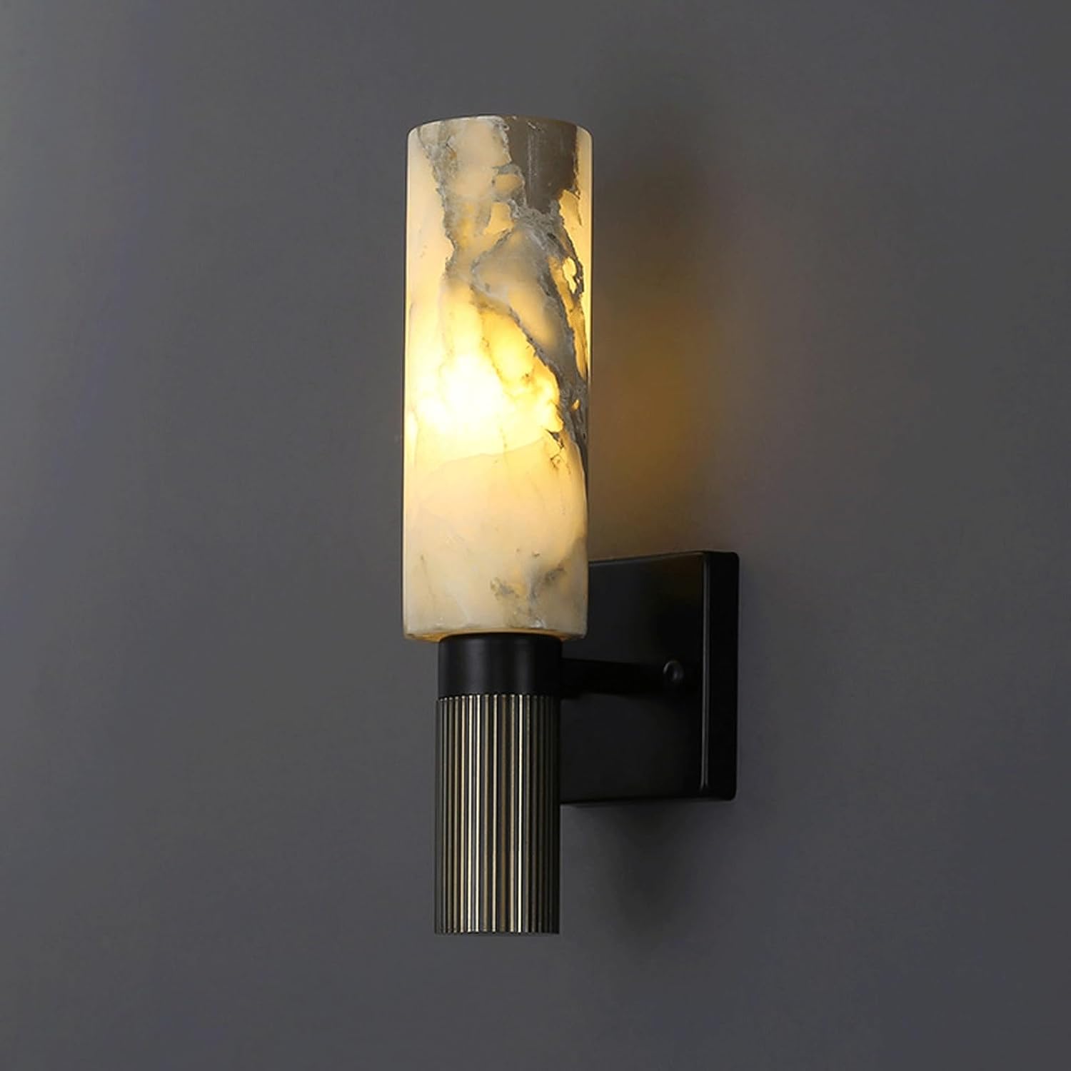 Postmodern Luxury Wall Sconce Full Copper Body with Natural Stone Shade Base Modern Design for Villa Hotel Lobby Living Room Bedroom Restaurant Bedside Hallway Entrance Background Wall Decor