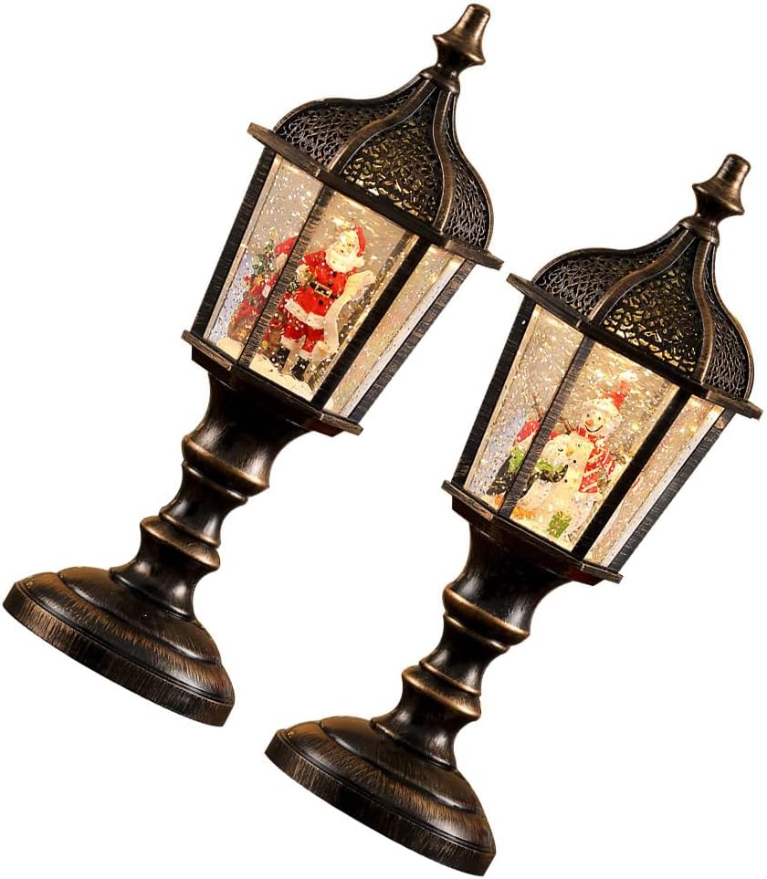 2pcs Musical Snow Globe Lantern: Resin Christmas Lantern with Music Glowing Lights - Snow Globe Light Ornament for Indoor Holiday Party Centerpieces