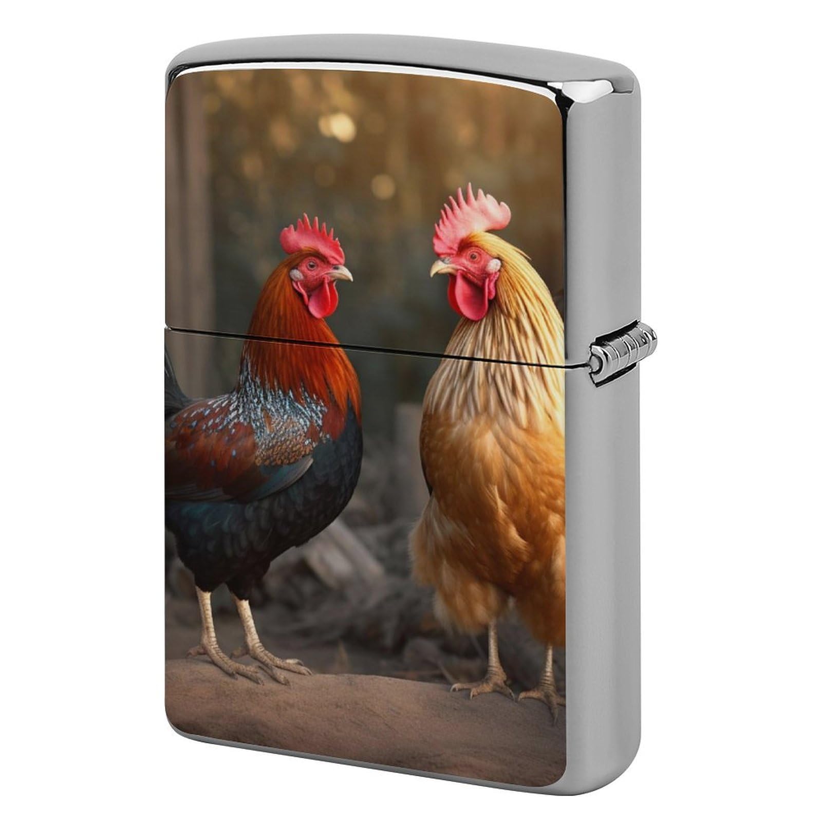 Rooster and Chicken Lighter Case Vintage Metal Lighter Cover Reusable Lighter Protective Sleeve Unique Design Personalized Lighter Sleeve Holder Against Dust and Scratches