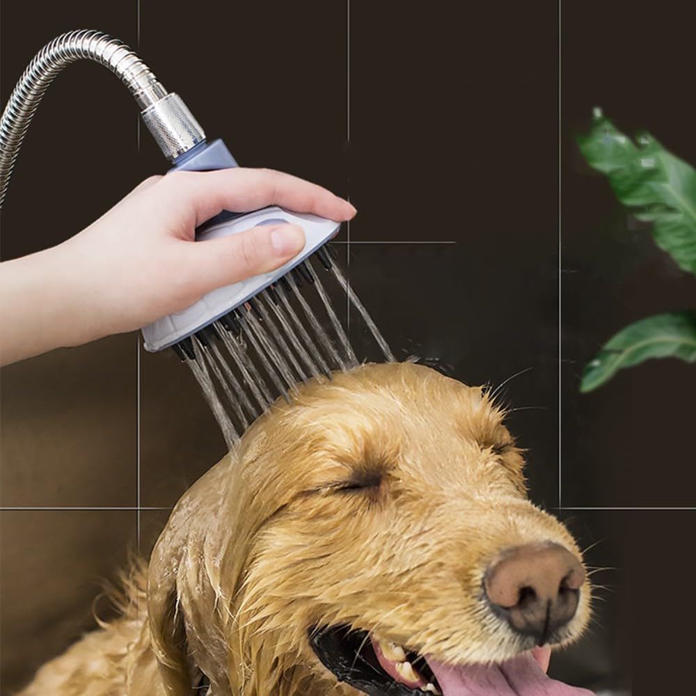 Haustier Duschkopf, Haustier Duschsprüher, Haustier-Badebürsten-Sprühset mit 4 Sprinkler-Adapter für drinnen und draußen, Baden, Pflegen, Massieren und Waschen(Schlauch ist Micht Enthalten)