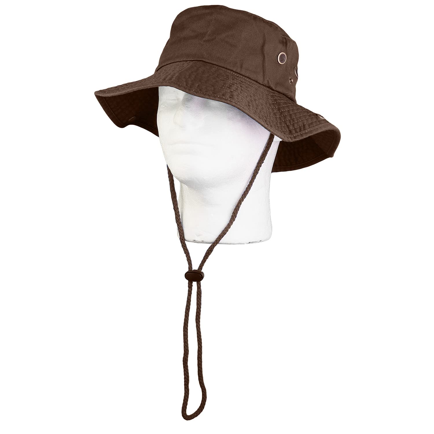 Sombrero de ala ancha para senderismo, pesca, safari, boonie, 100% algodón, protección solar UV para hombres y mujeres, actividades al aire libre, Marrón oscuro, S/M