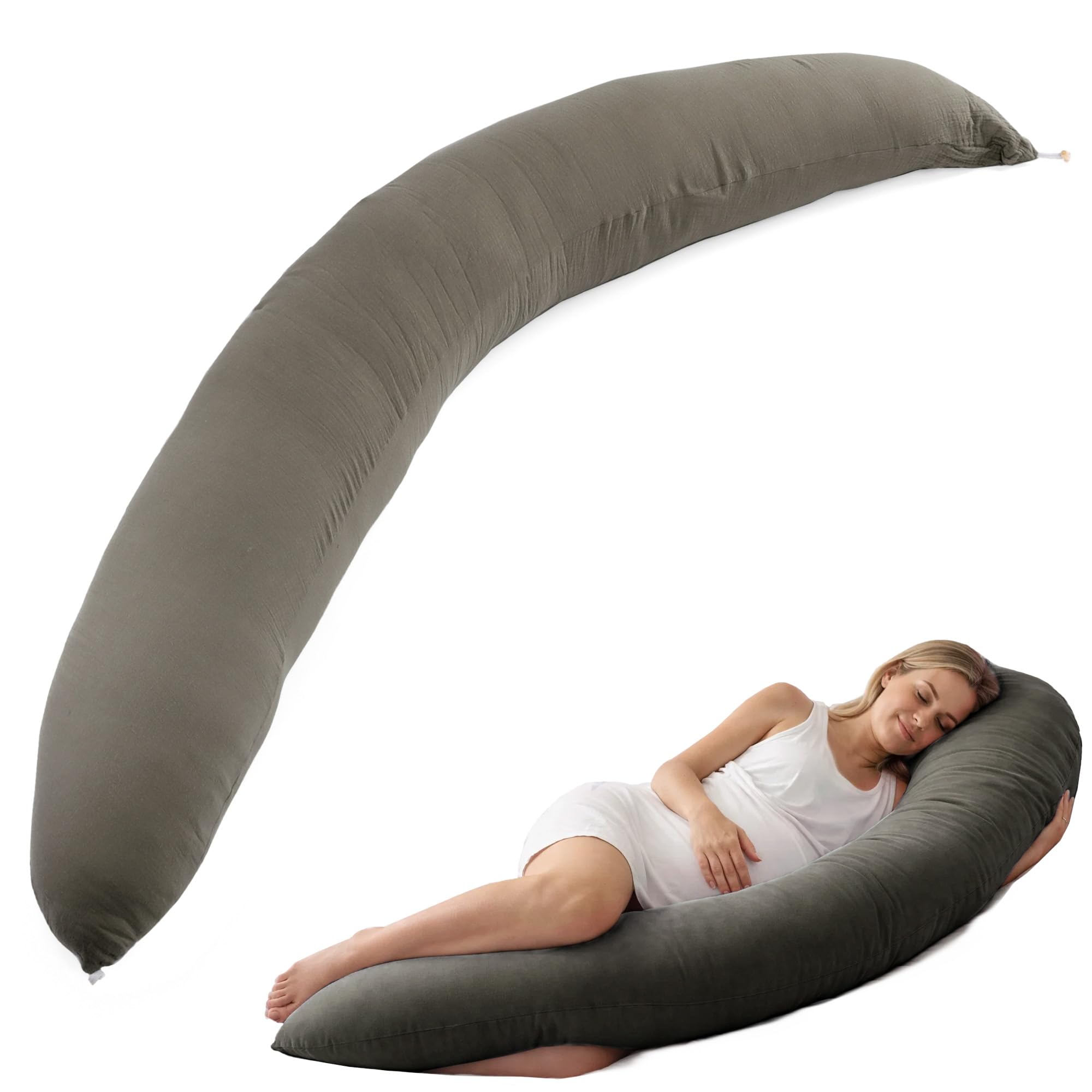 CALIYO Cojín de lactancia XXL 190 × 32 cm, almohada para dormir de lado y almohada de embarazo, cojín de lactancia para adultos, cojín de lactancia con relleno y funda extraíble lavable a máquina