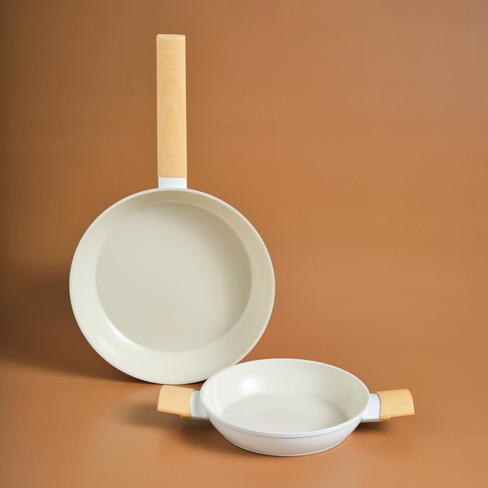 Karaca Cream Swiss Crystal Almond 2-Piece Non-Stick Induction Pan Set,