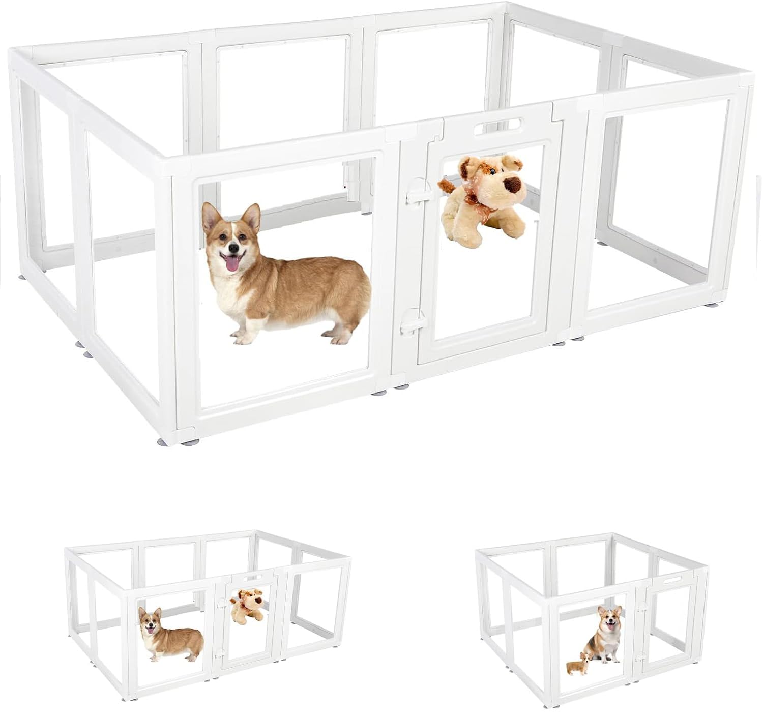 Clear Acrylic Plastic Dog Playpen Indoor,for Puppy Cat Rabbit Ferret Transparent Pet Pen,Easy Assemble Whelping Crate Kennel Cage Enclosure,Fence for Small Dogs (23.6“ X19.7“ white10 Panels)