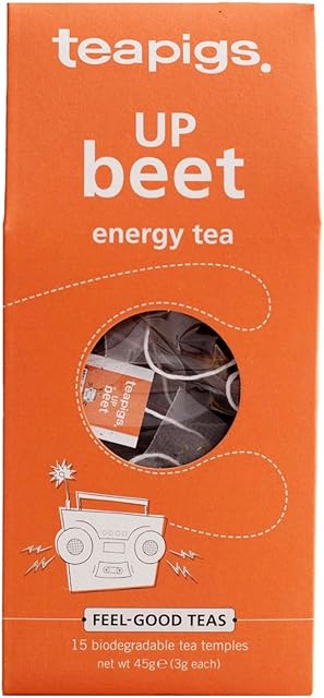 Teapigs Organic Up Beet Energy Tea Made with Whole Fruits and Green Tea Leaves (1 Pack of 15 Temple Tea Bags) Feel Good Range