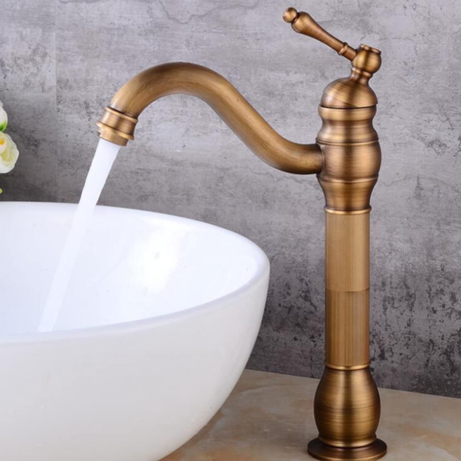 YHSGY Antique Bronze Tall Sink Faucet Bathroom Water Basin Faucets Hot and Cold Deck Mounted Mixer Tap Crane