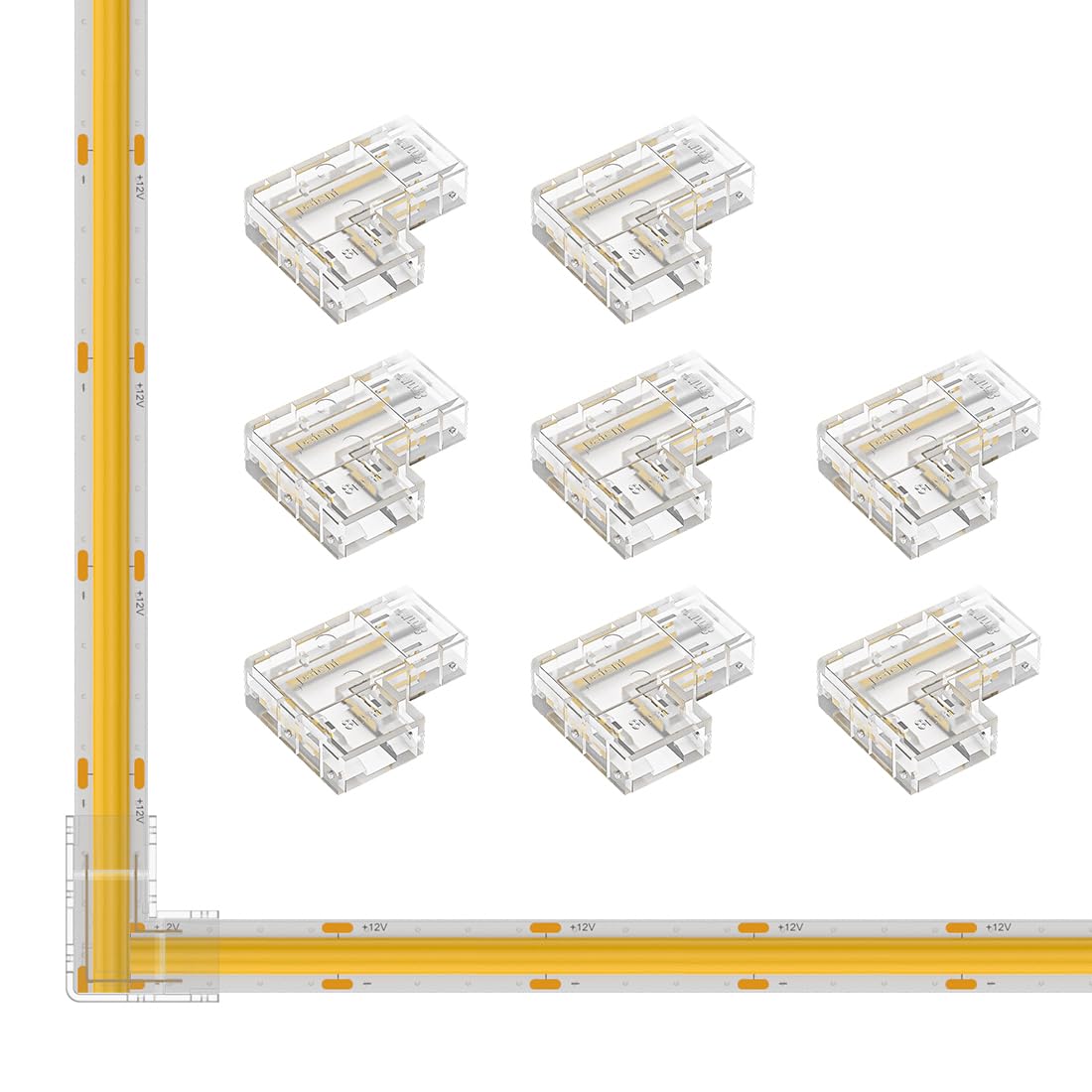 FCOB COB 2pin 8mm L-Shaped Connector Kit 8pcs 2PIN Gapless L-Shaped Connector für spaltfreies Löten 8mm PWM Einfarbige +V -V LED-Streifen