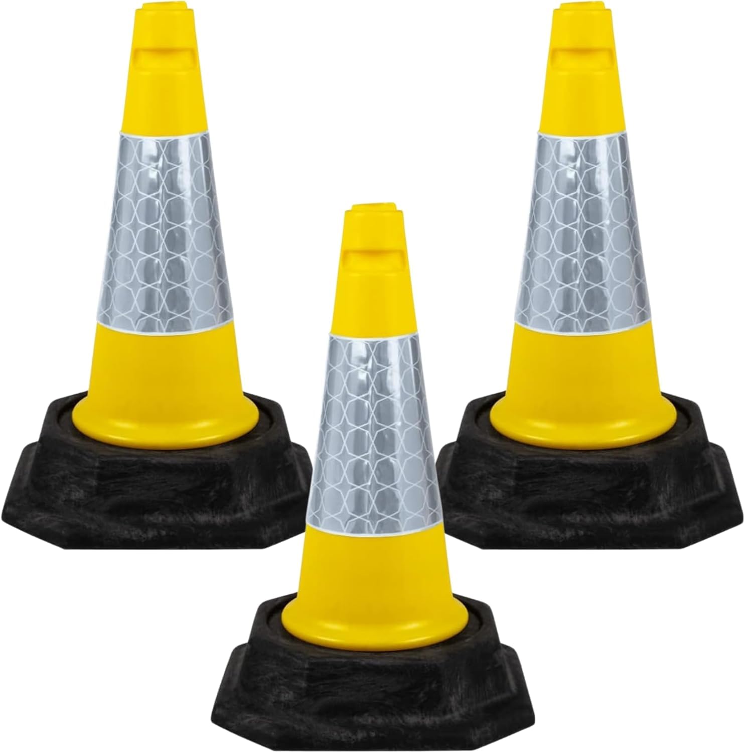 Street Solutions UK - 3 x 460mm Tall Traffic Cones Reflective Sleeve For Indoor And Outdoor Usage, Self Weighted Cones Are Manufactured In The UK Yellow