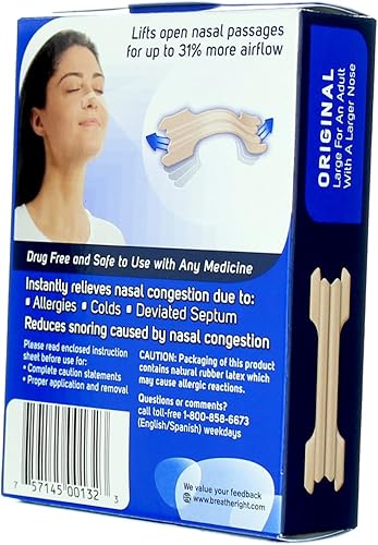 Miniatura 4 de Breathe Right Tiras nasales grandes sin medicamentos para alivio de la congestión nasal 30 unidades