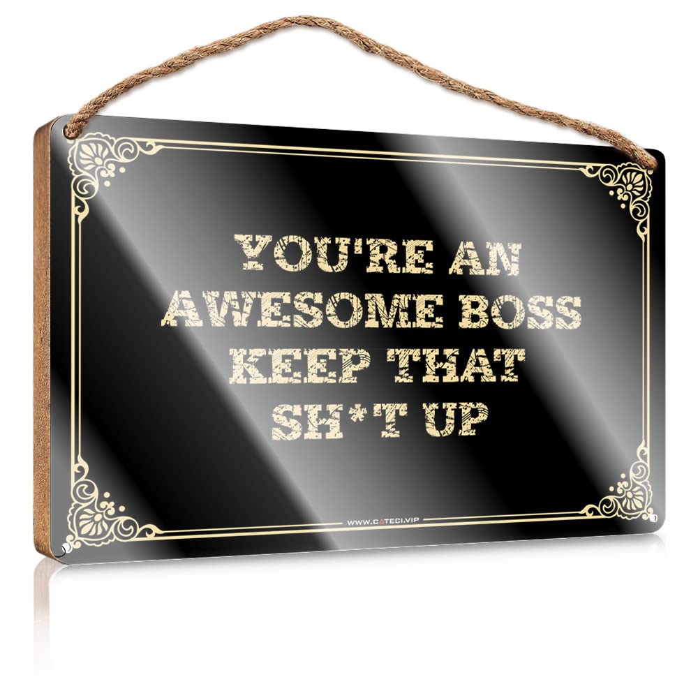 MAHQPZXSF Wood Bathroom Hanging Sign You'Re An Awesome Boss Keep That Sh*T Up Wooden Sign Bar Signs For Home Decor Bathroom Hanging Decor(23X35CM)