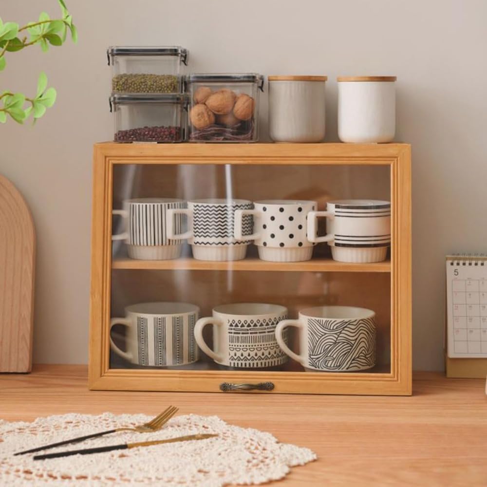 Amazon｜MLTUN MAKAN ミニ食器棚 アクリル扉付き ナチュラル ミニ 食器