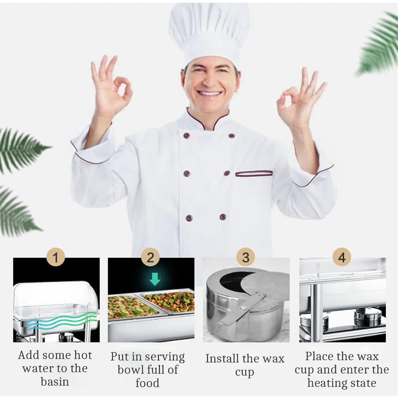 Set di scaldavivande in Acciaio Inossidabile Resistente - Contenitori per Alimenti da 9 Litri per Catering, Buffet, scaldavivande, Sala da Pranzo - per Feste o Banchetti