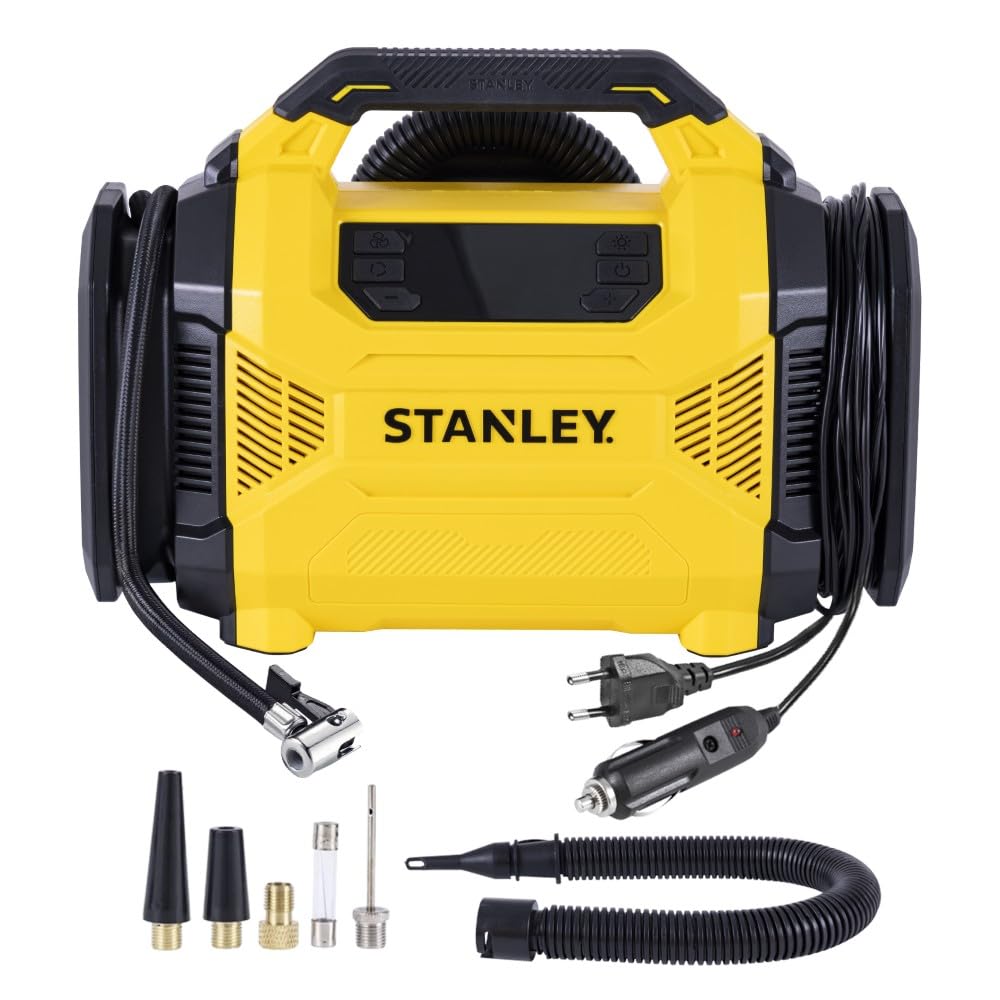 Stanley SXIF3501 Dijital Lastik Şişirme Pompası, 12V/220V, 150 PSI, LED Lambalı, Siyah