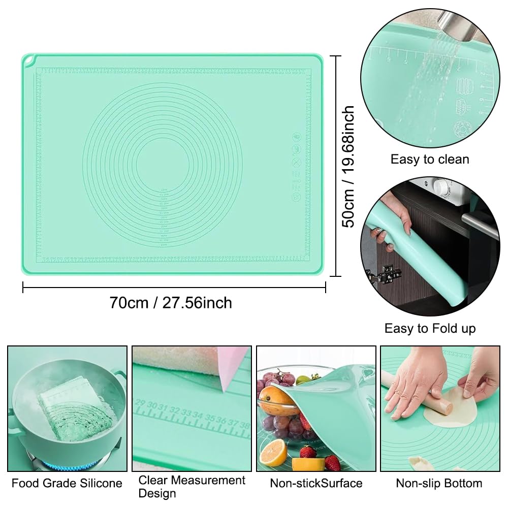 Backunterlage Silikon Groß 70x50cm,Backunterlage zum Teig Ausrollen,3 Silikon Backformen Set,40 Mesh Edelstahl Pollensieb Set,mit ölsprühflasche,Silikonbürste,Teigschneider,für Küche,Backofen,Kuchen