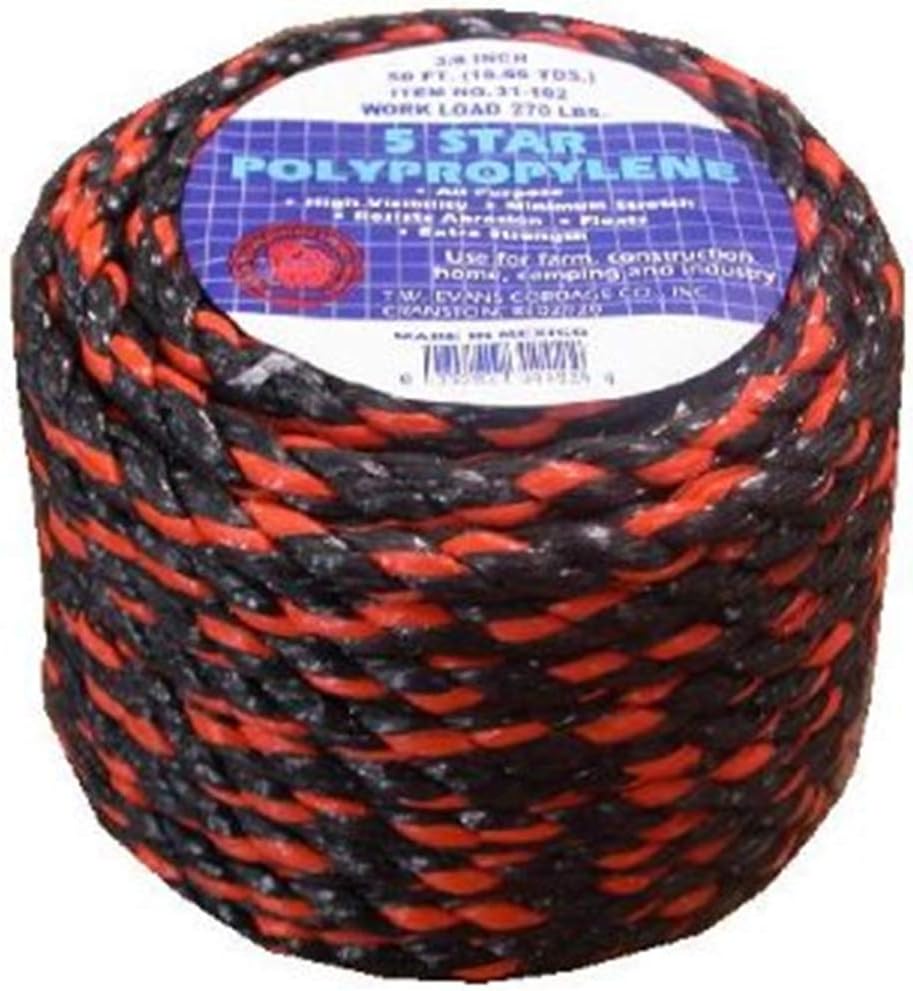 T.W Evans Cordage 31-133 1/2-Inch -100-Feet California Truck Rope Black and Orange Polypro Rope