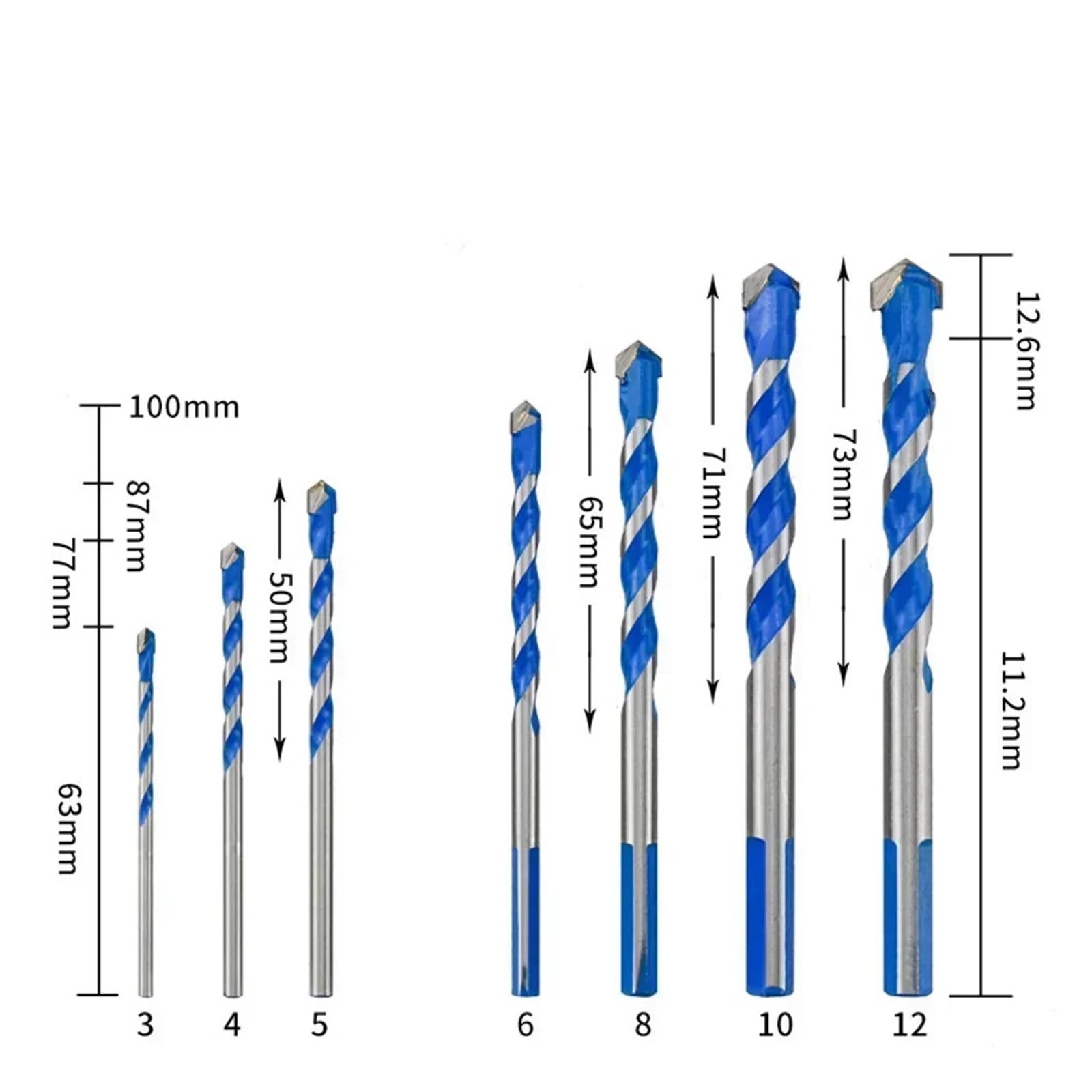 6 Pezzi 3-12mm Punta Da Trapano for Muratura In Carburo Cementato for Metallo, Porcellana, Piastrelle Di Ceramica, Calcestruzzo, Mattoni, Legno, Fresa