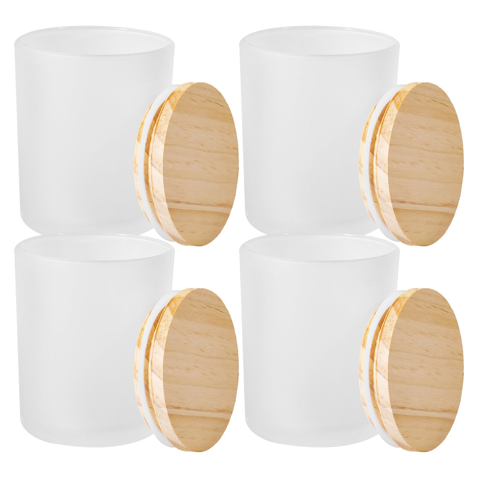 4 Stück Kerzengläser mit Holzdeckel 400ml Mattes Glas Zylindrischer Duftkerzenhalter für Stabile Elegante Aromakerzen und Verlängerte Brenndauer im Wohnbereich