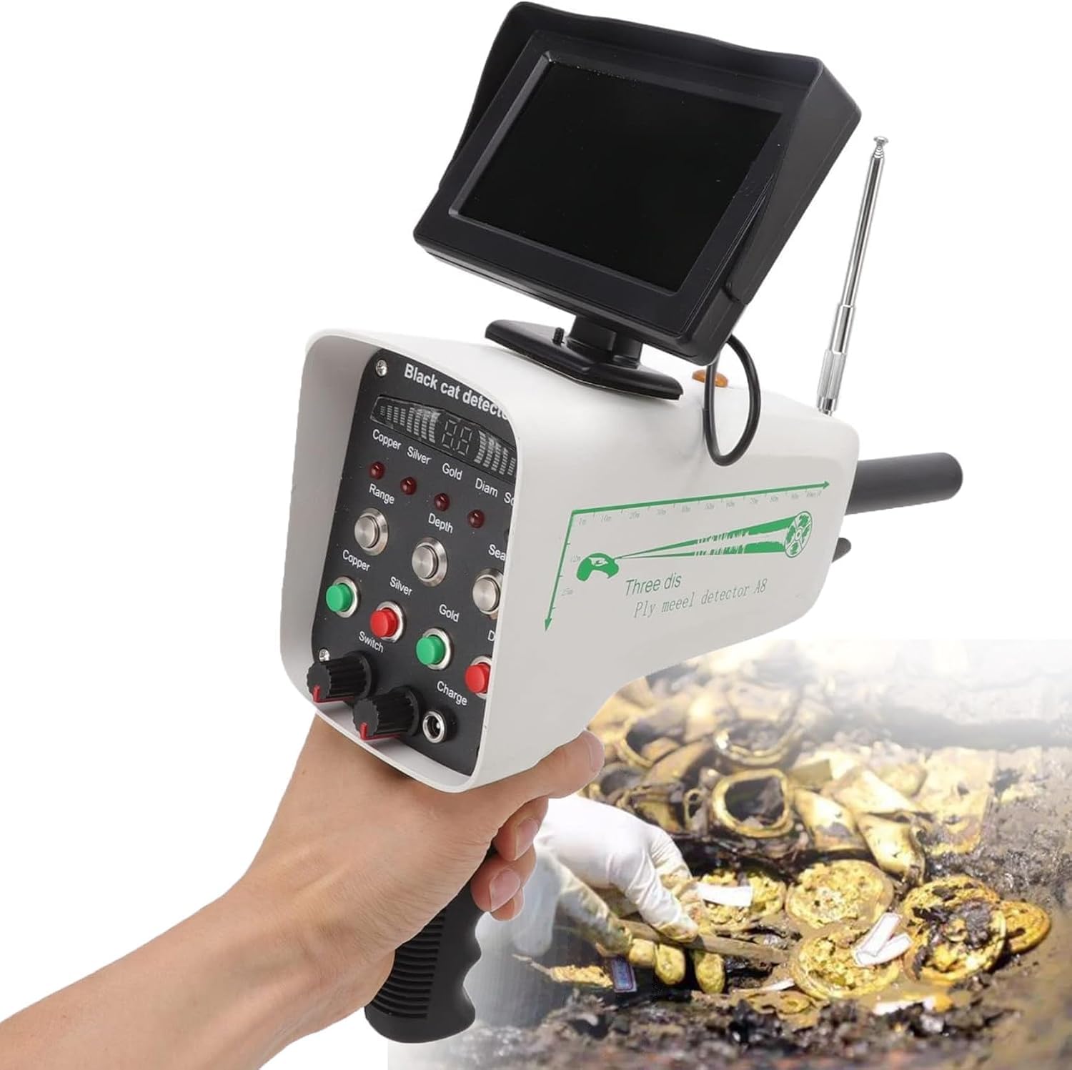 Detector de Metales de Alta Precisión, Detector Subterráneo de Oro Plata Cobre con Pantalla LCD y Control Microordenador para Búsqueda de Tesoros, Escáner de Largo Alcance
