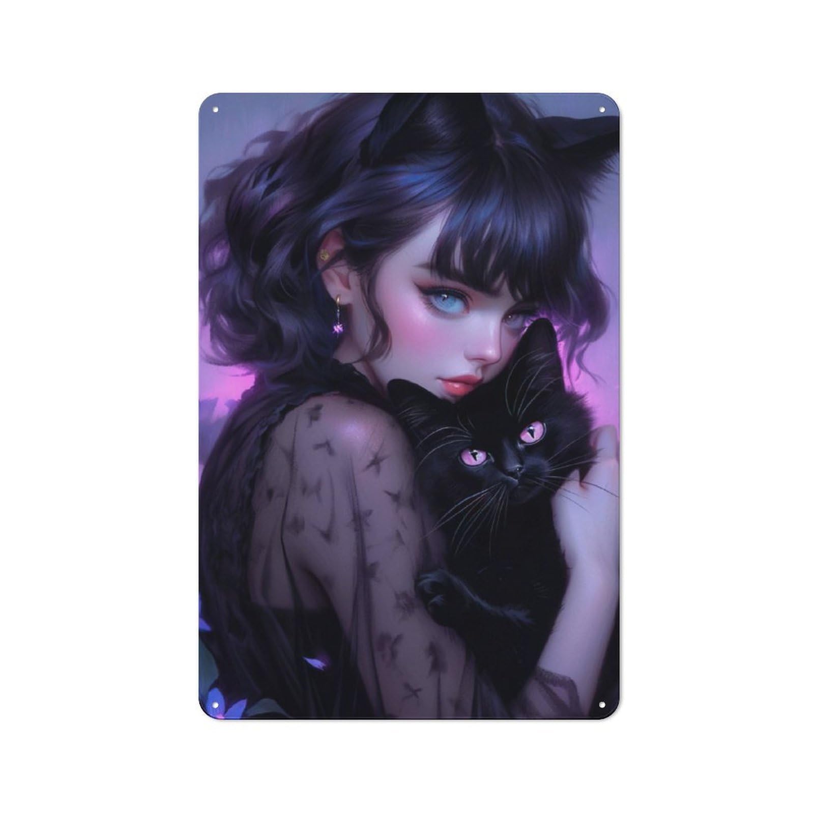Junmoney Whimsical Gothic Cat Lady Vintage Tin Sign 30X20cm For Guest Room Or Hallway, Suited To Home Decor Collectors