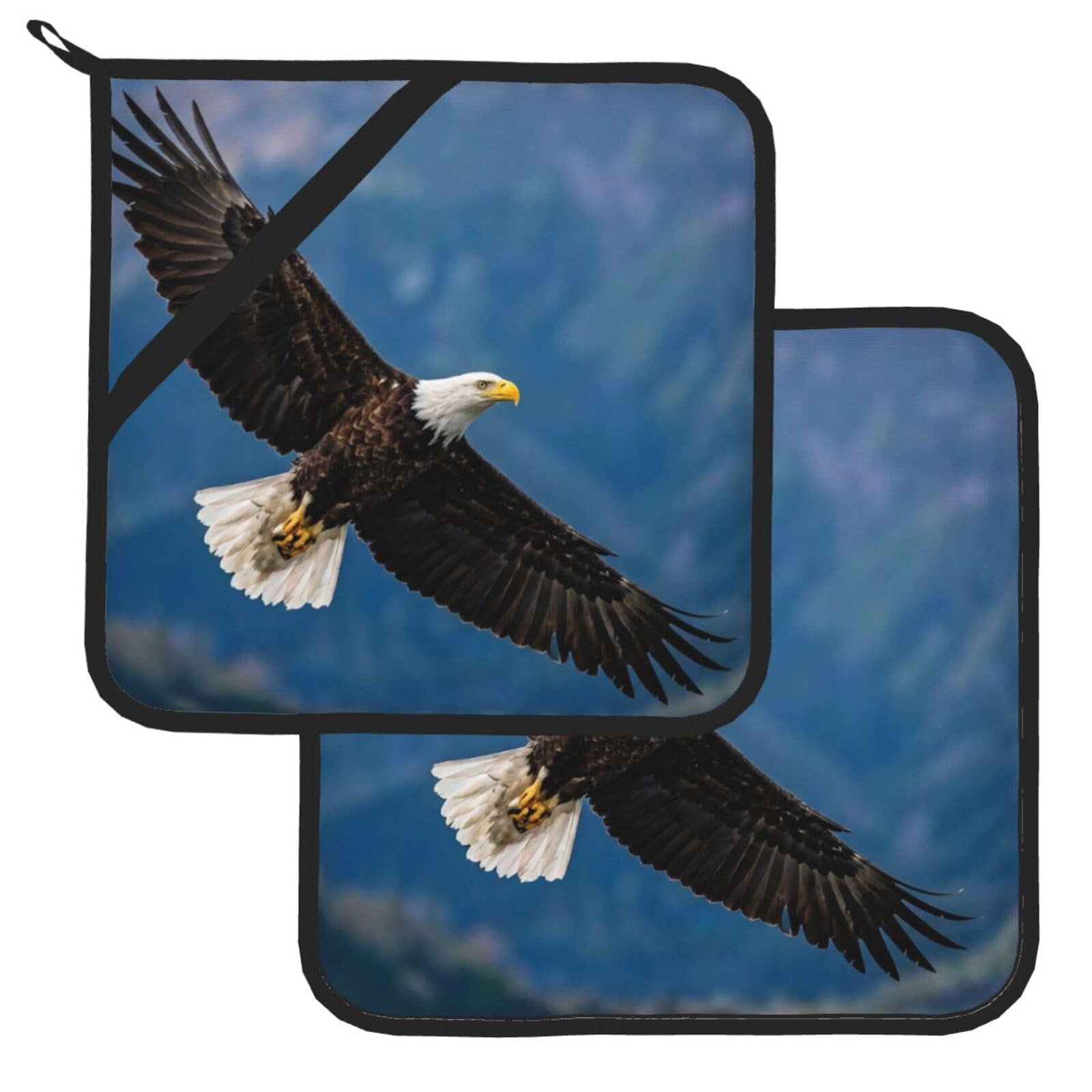 Pot Holder Set of 2 Heat Resistant Potholders eagle flies in the air Pot Holders Non Slip Kitchen Trivets Cooking Hot Potholder Washable Oven Mitts Oven Hot Pads for Kitchen Baking BBQ
