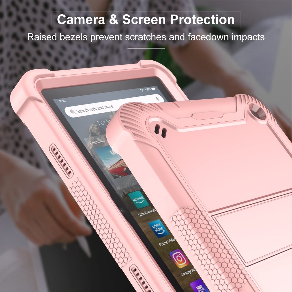 Kompatybilny z Kindle Fire HD 8 2022/Fire HD8 Plus 2022 wydanie .0 cala osłona ochronna wytrzymała trwała podstawa odporna na wstrząsy etui tablet(Rose Gold)