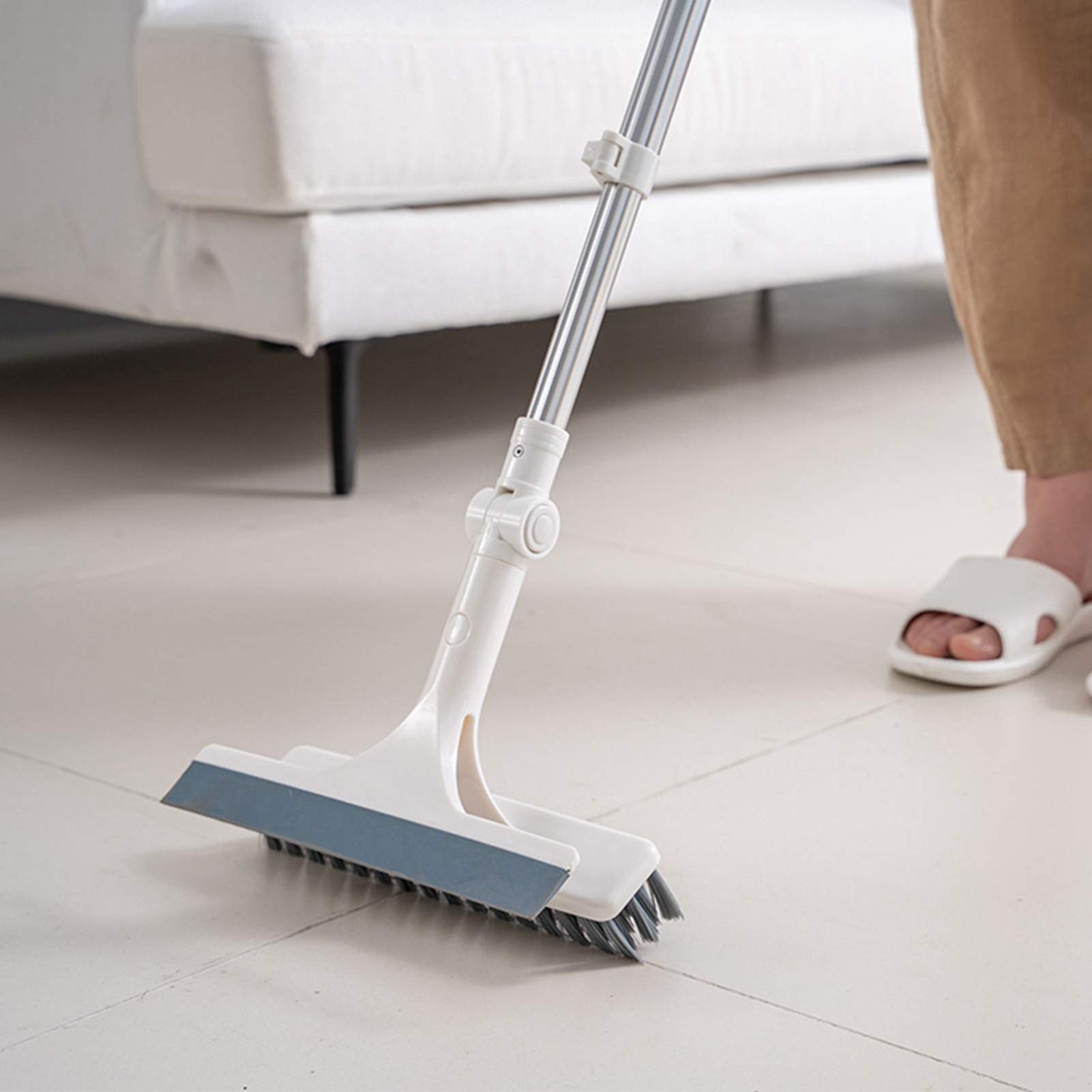 Spazzola per Pavimenti 2 in 1, Spazzola per La Pulizia del Bagno con Manico Lungo per Pulire Terrazza, Patio, Garage, Vialetto