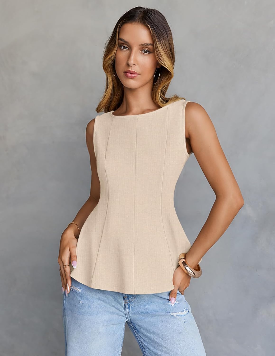 MEROKEETY Women's Summer Sleeveless Tank Tops Crewneck Ruffle Flowy Peplum Babydoll Blouses Trendy Clothes - Image 2