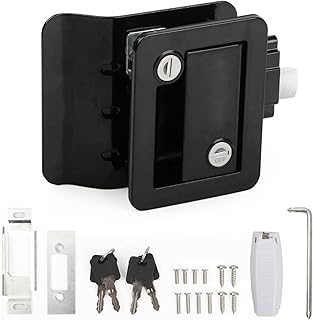 RV Travel Trailer Entry Door Lock | Camper Door Latch w/Paddle Deadbolt | RV Handle Replacement for Cargo Hauler Horse Trailer Truck | 100% Metal, Zinc Alloy, Black, Not Key Alike