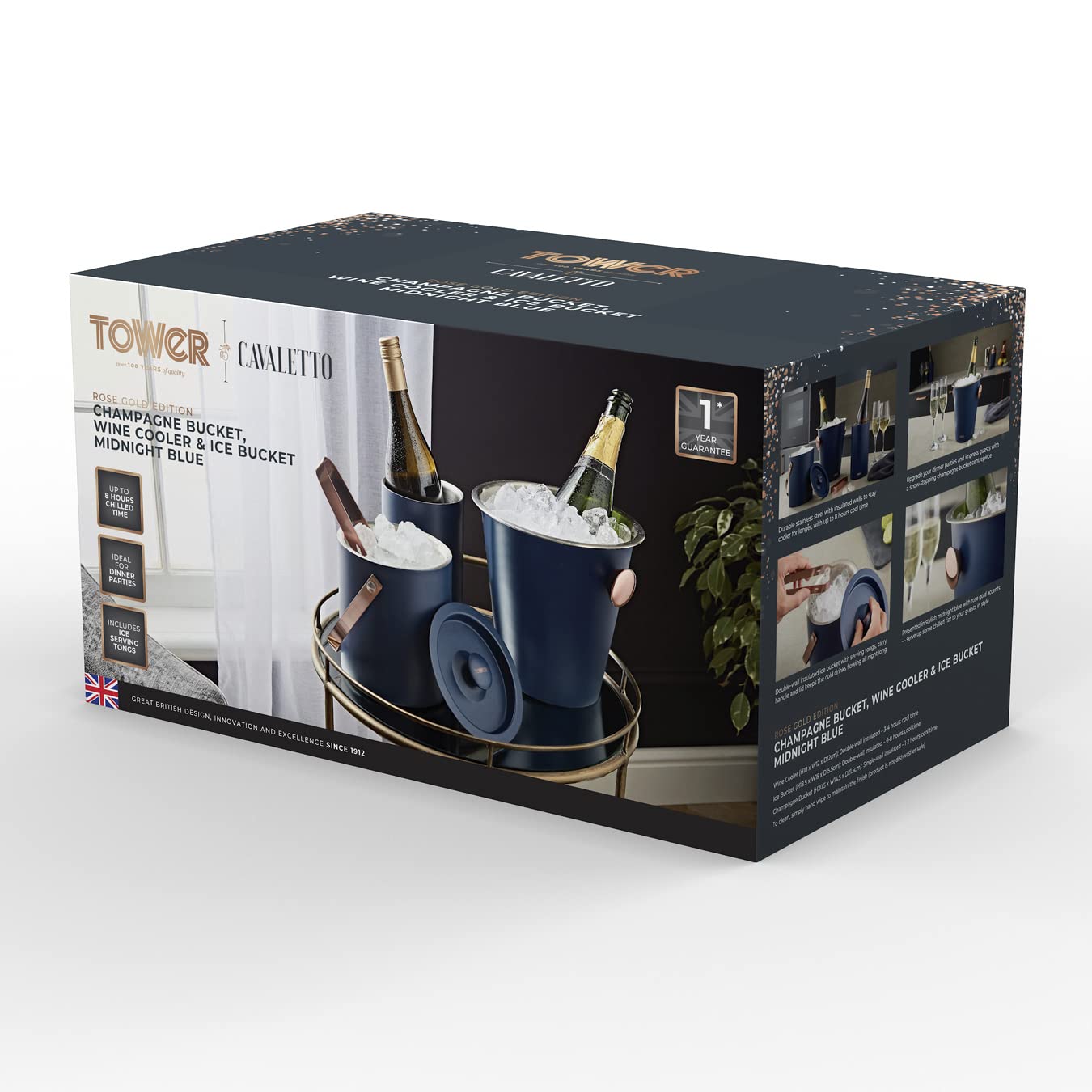 Tower Cavaletto T879029MNB Ensemble de Bar 3 pièces avec Refroidisseur à vin, Seau à Glace et Seau à Champagne Bleu Nuit
