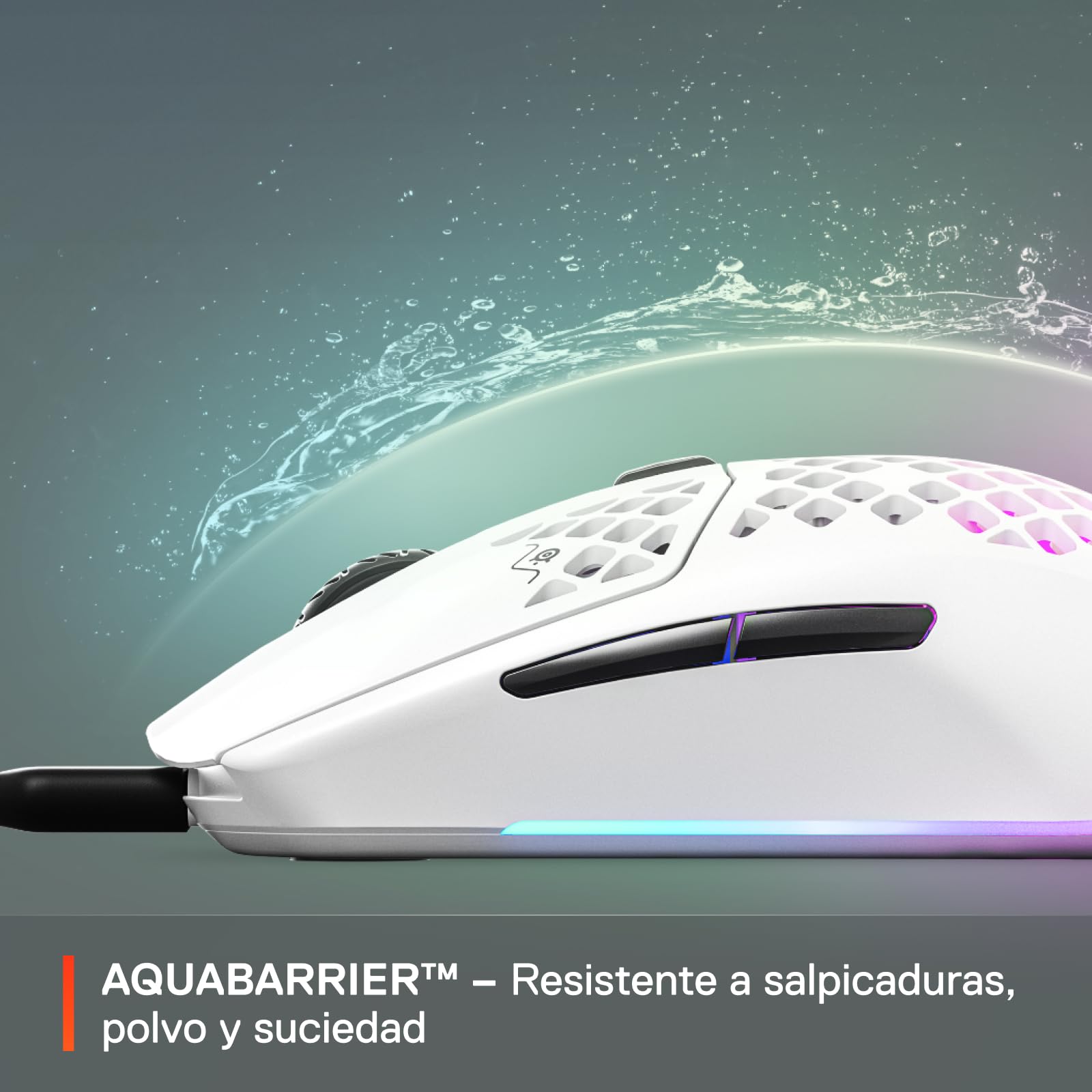 SteelSeries Aerox 3 - Raton Gaming Con Cable - Diseño ultraligero resistente al agua - RGB - Sensor óptico TrueMove Core 8500 DPI - Snow