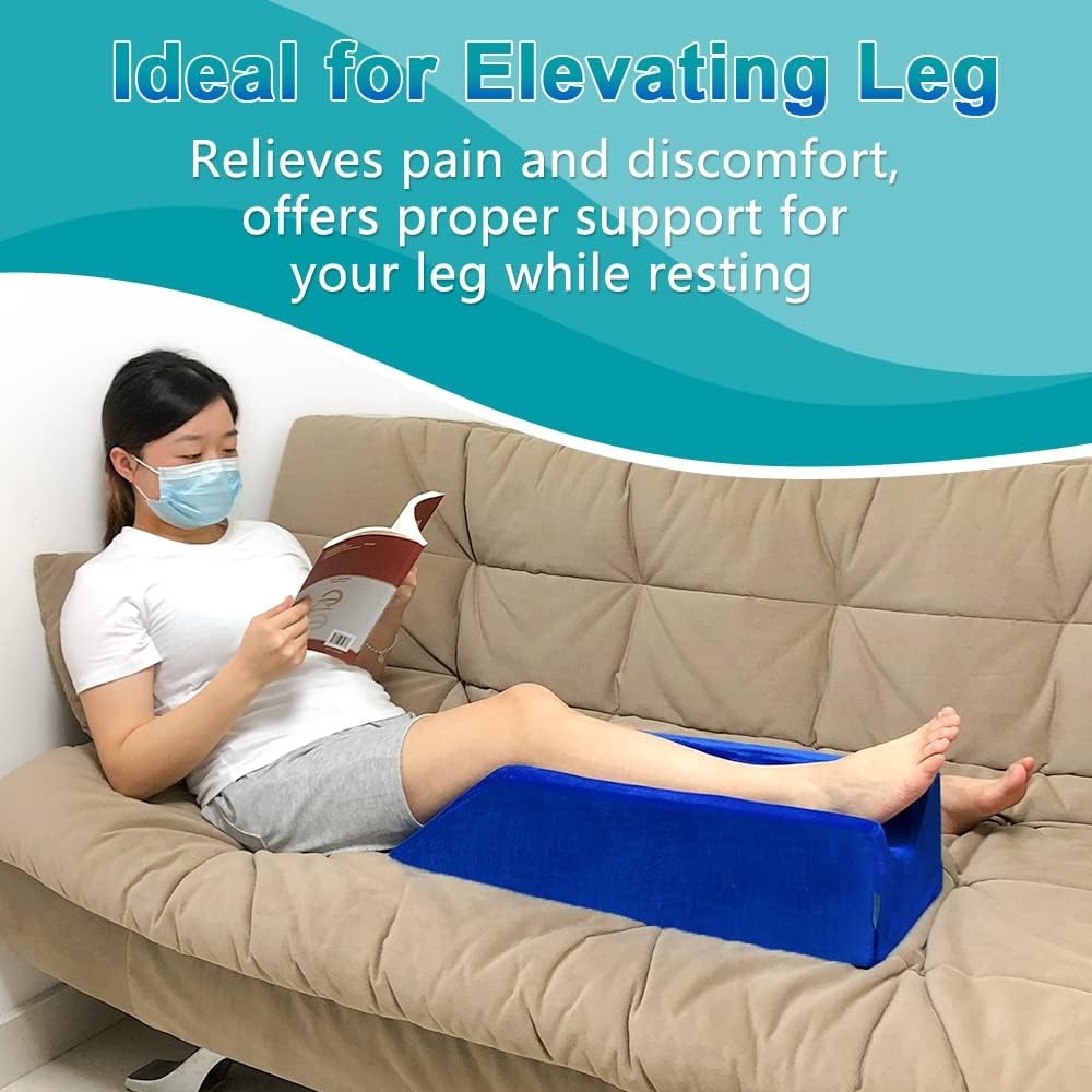 Leg Elevation Wedge Pillow Knee Leg Rest Pillow for Sleeping Post Surgery Knee Support Foam Bed Wedges Legs Bolster Foot Elevation After Surgery Pillow Positioning Wedge Cushion (Blue, 65cm Long)