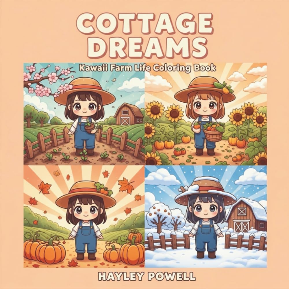 Cottage Dreams: Kawaii Farm Life Coloring Book - 50 Adorable Anime Farm Girl Scenes Across Four Seasons - Countryside Cottagecore Pages for Adults and Teens