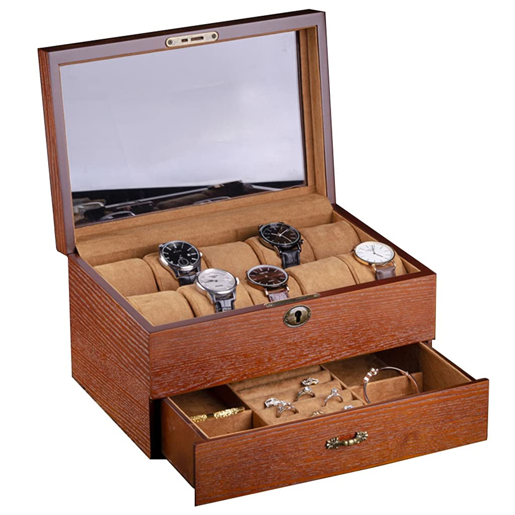 Uhrenbox Uhrenaufbewahrungsbox aus Holz, multifunktional, großes Fassungsvermögen mit Schloss, Uhrenaufbewahrungsschrank mit Glasdeckel, Geburtstagsgeschenk für Freunde