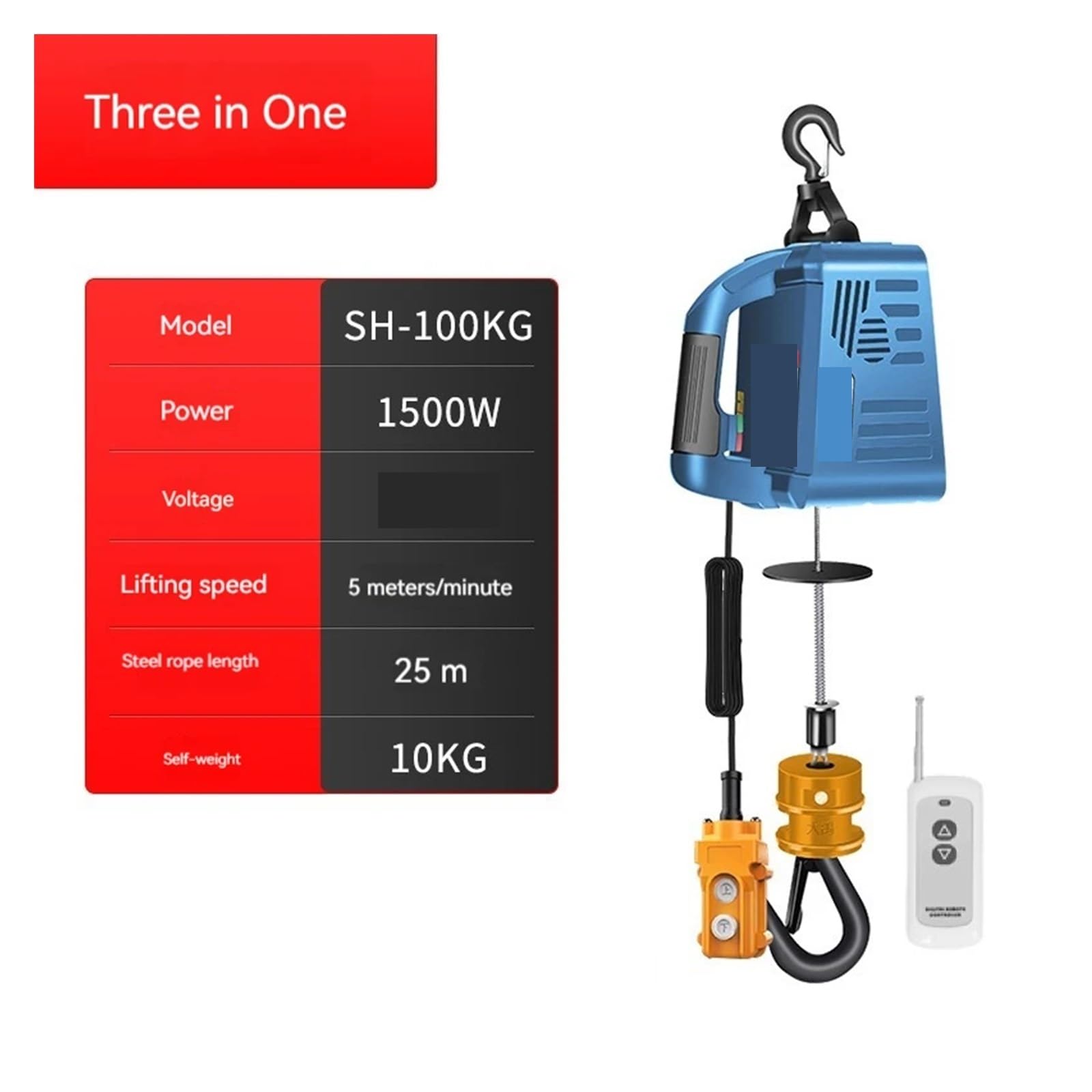 Argano Elettrico Portatile Da 500 Kg, Piccolo Paranco For Gru, Strumento Di Sollevamento For La Decorazione A Casa per il sollevamento e il traino(Three in one 100kg)