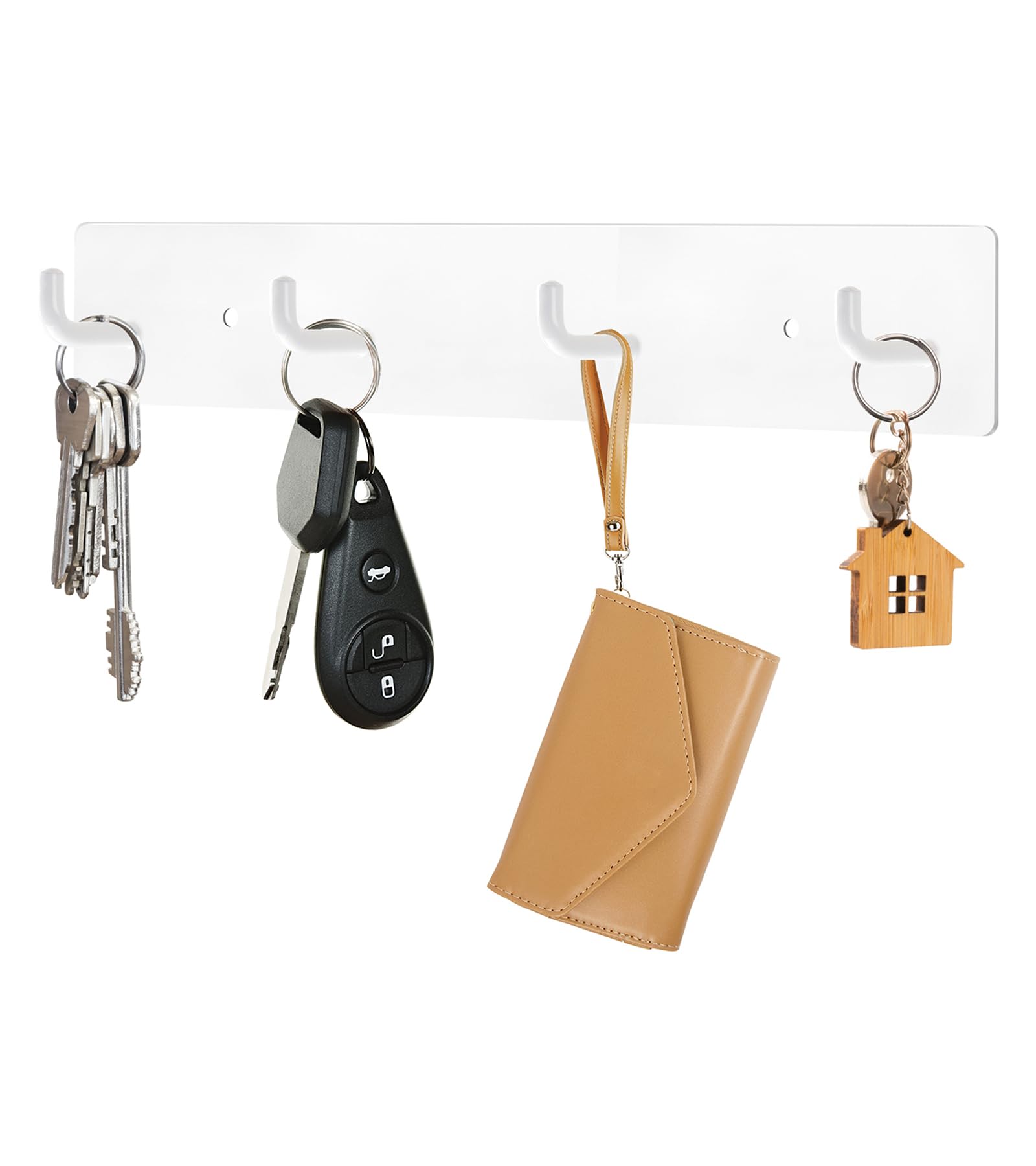 RELBRO Key Holder Wall Mount, Large Metal Self Adhesive Key Rack with 4 Hooks, 2 Installation Options, White