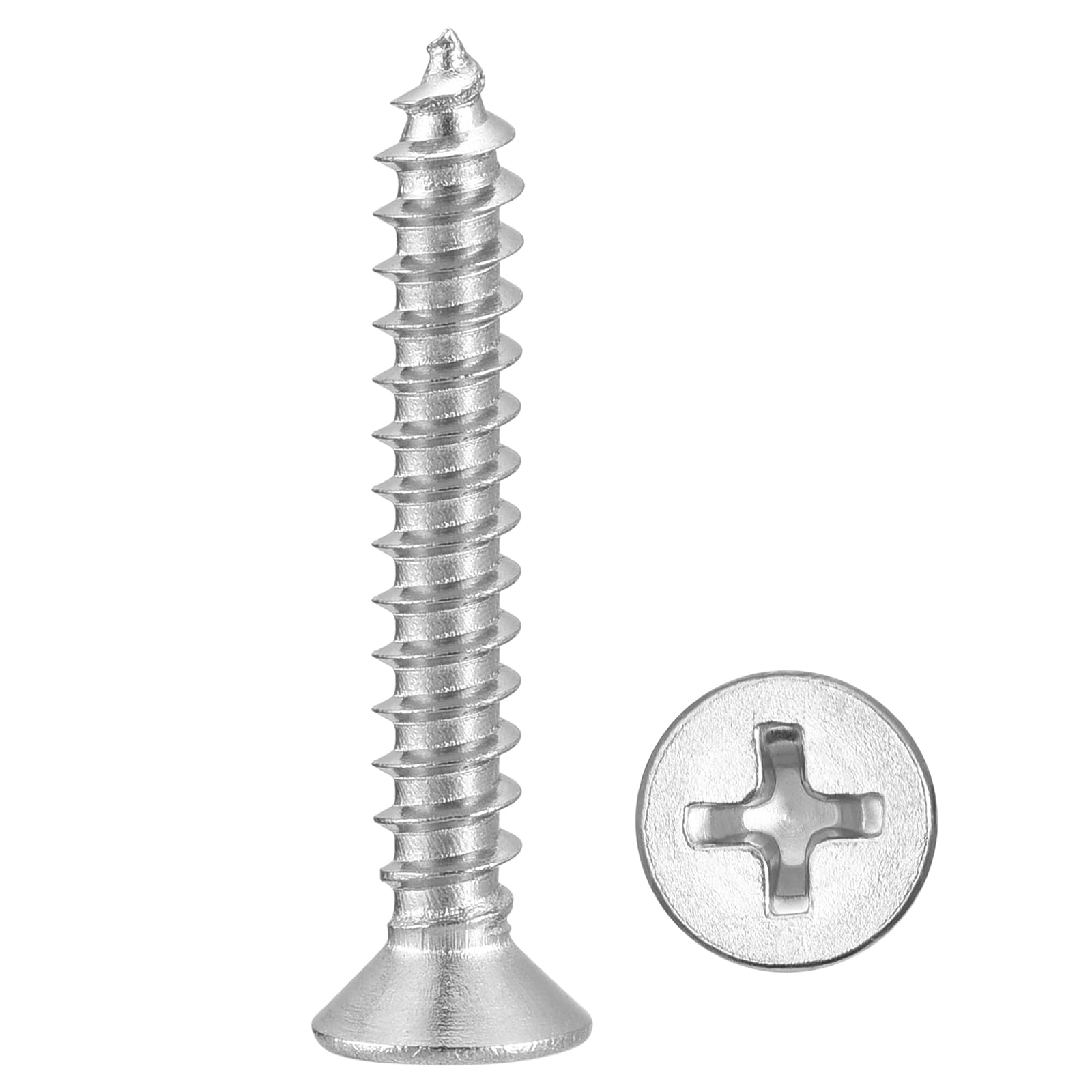 METALLIXITY Countersunk Phillips Wood Screw (#4x3/4") 100Pcs, 304 Stainless Steel Coarse Thread Phillips Drive Flat Head Wood Screws - for Furniture Installation Repair, Silver — image 1