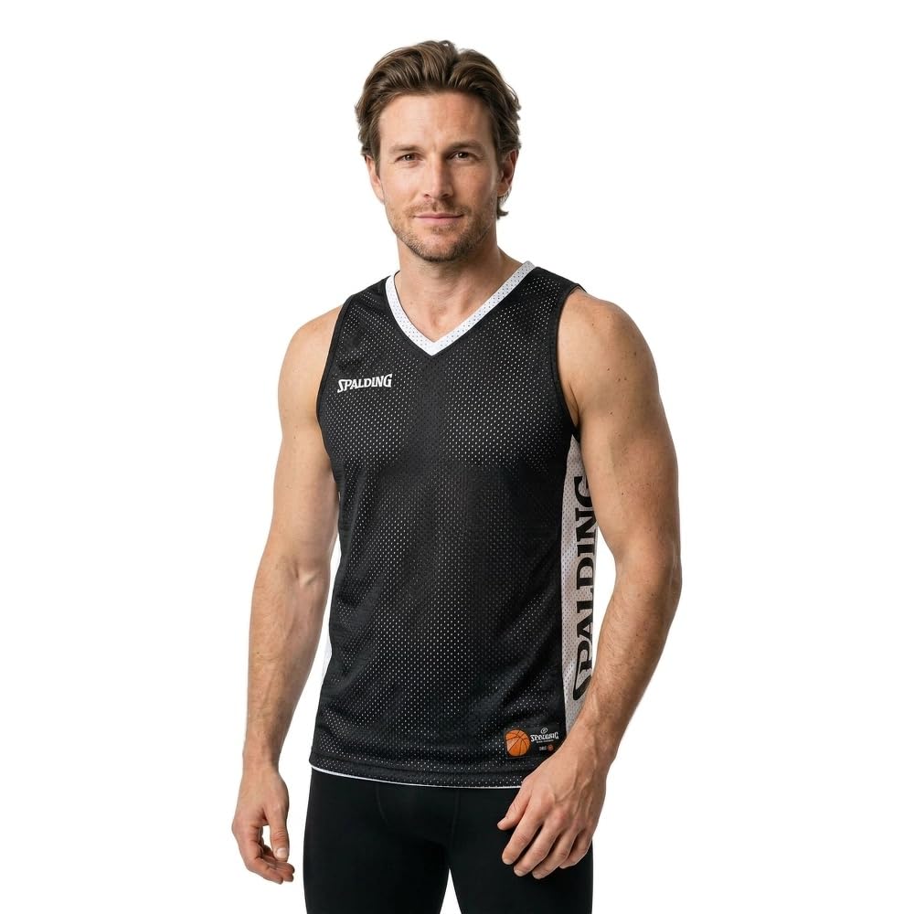 Spalding Herren Basketball Tank Top Schwarz Weiß M Mehrfarbiges Design Reversibel Ärmellos Lockere Passform Herbst/Winter