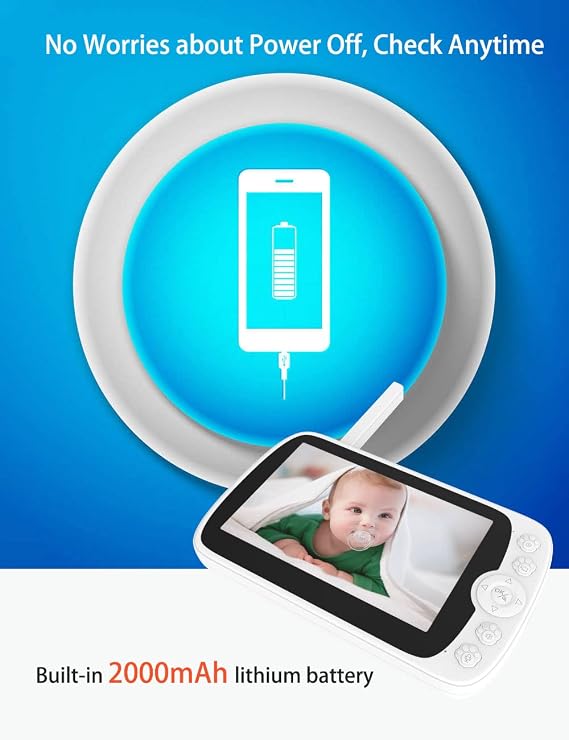 4.3 Inch LCD Screen Video Baby Monitor IR, Temperature Display, Two Way Audio and VOX Mode, 660ft Range