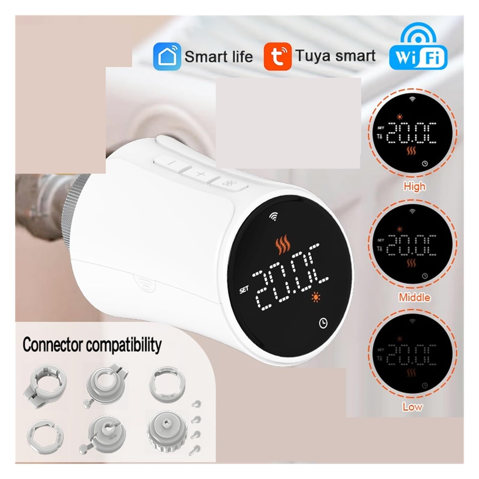 Valvola Termostatica Wi-Fi, Intelligente For Radiatore, Vita Risparmia Sui Costi Di Riscaldamento Energetico(TRV706W 6PCS)