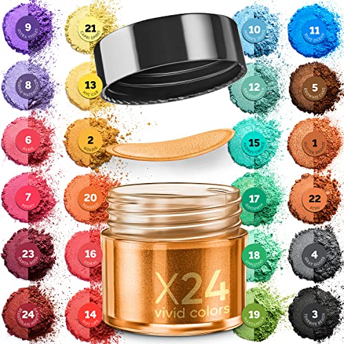 Cosmetic Grade Mica Powder 24x0.2 Color Set Assortment - Natural Coloring Pigment for Epoxy, Soap Making, Lip Gloss, Body Butter, Candle Making, Bath Bomb, Resin Art, Acrylic Nails