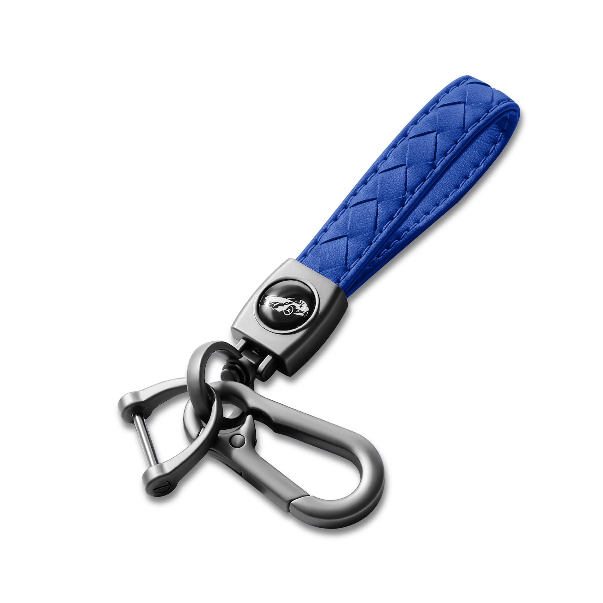 Gkeygo Carabiner Keychain, Universal Heavy Duty Woven Handmade Leather Key Chain, Car Fob Key Keychains with 360 Degree Rotatable Snap Swivel and Anti-Lost D-Ring for Men and Women, Gunmetal - Blue