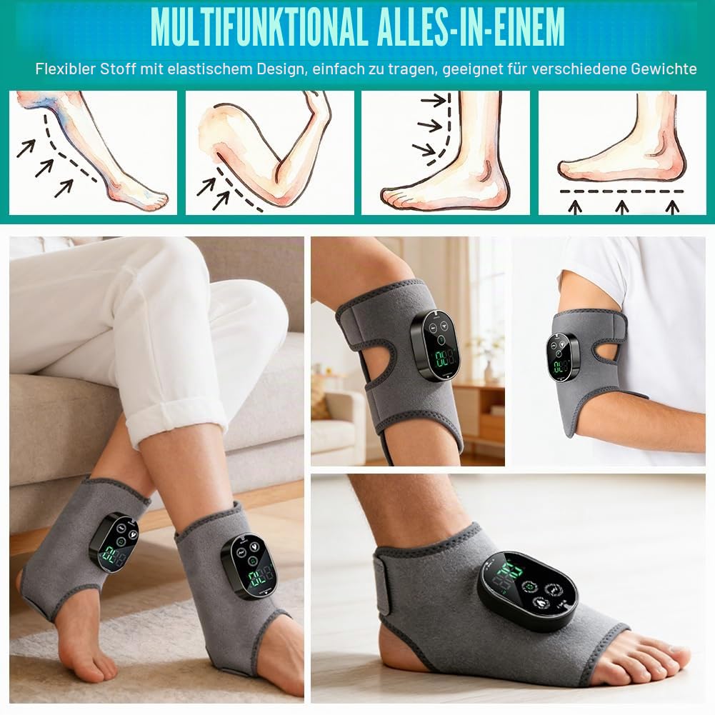 Fussmassagegerät Elektrisch Kabellos Tragbar 3-in-1, Fuß- & Sprunggelenkmassage mit 6 Heizstufen 3 Vibrationseinstellungen und Timer, zur Schmerzlinderung und Tiefenentspannung für zu Hause(2 Stück)