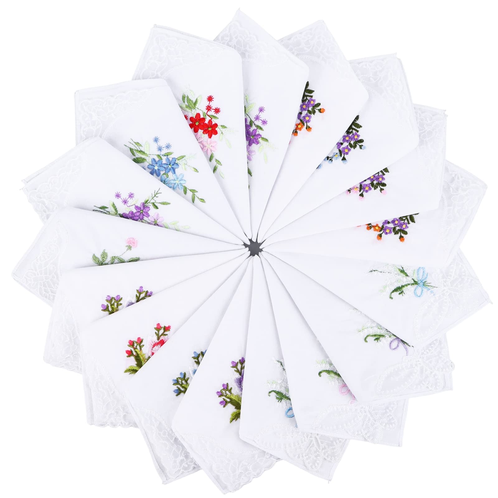 Lot De 5 Mouchoirs 100% Coton Brodé Floral Vintage - Bordure Dentelle Pour Mariage Et Fête