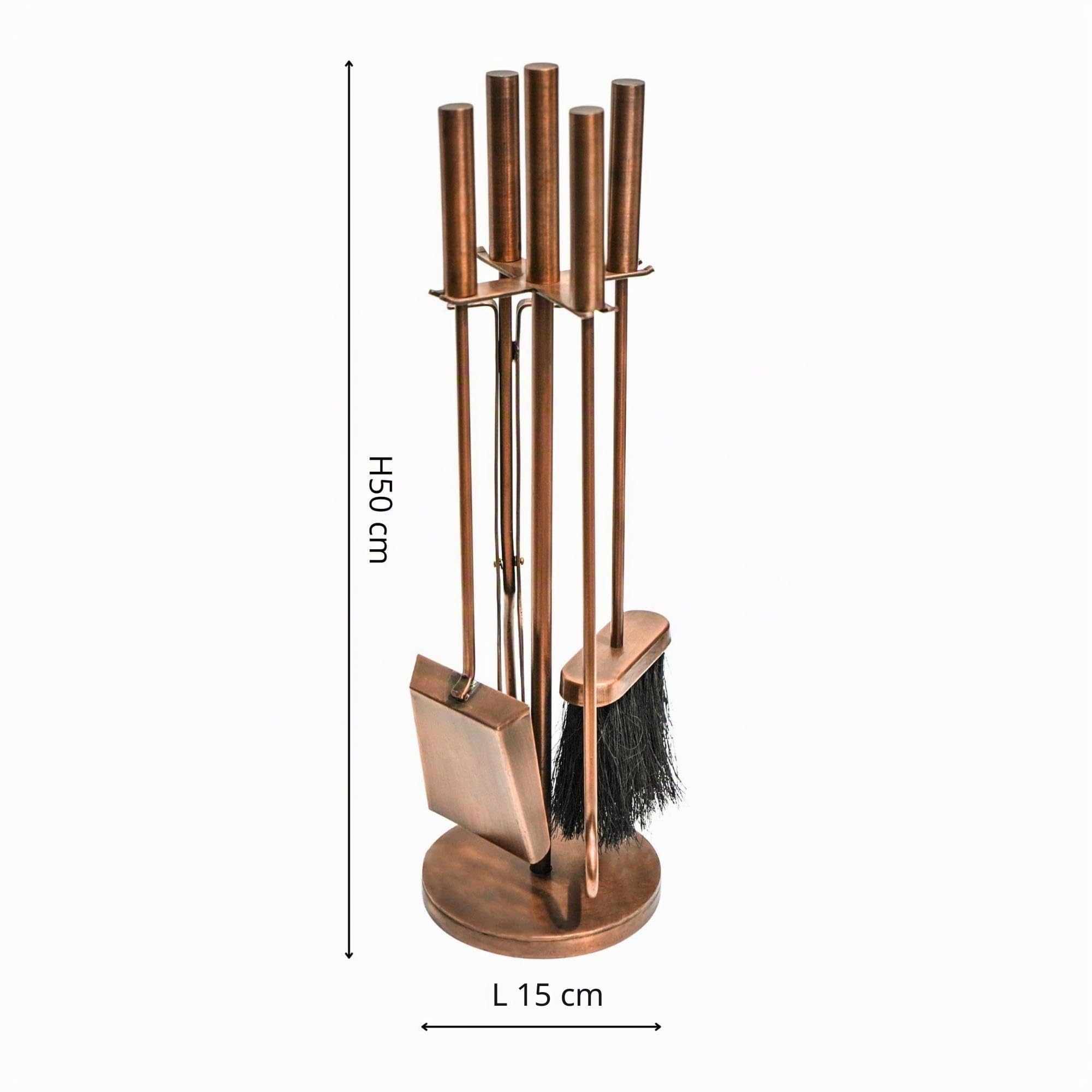 Ivyline Ensemble d'accessoires pour cheminée en cuivre Antique avec Support - Accessoires Utilitaires pour cheminée d'intérieur - H 50 x L 15 cm