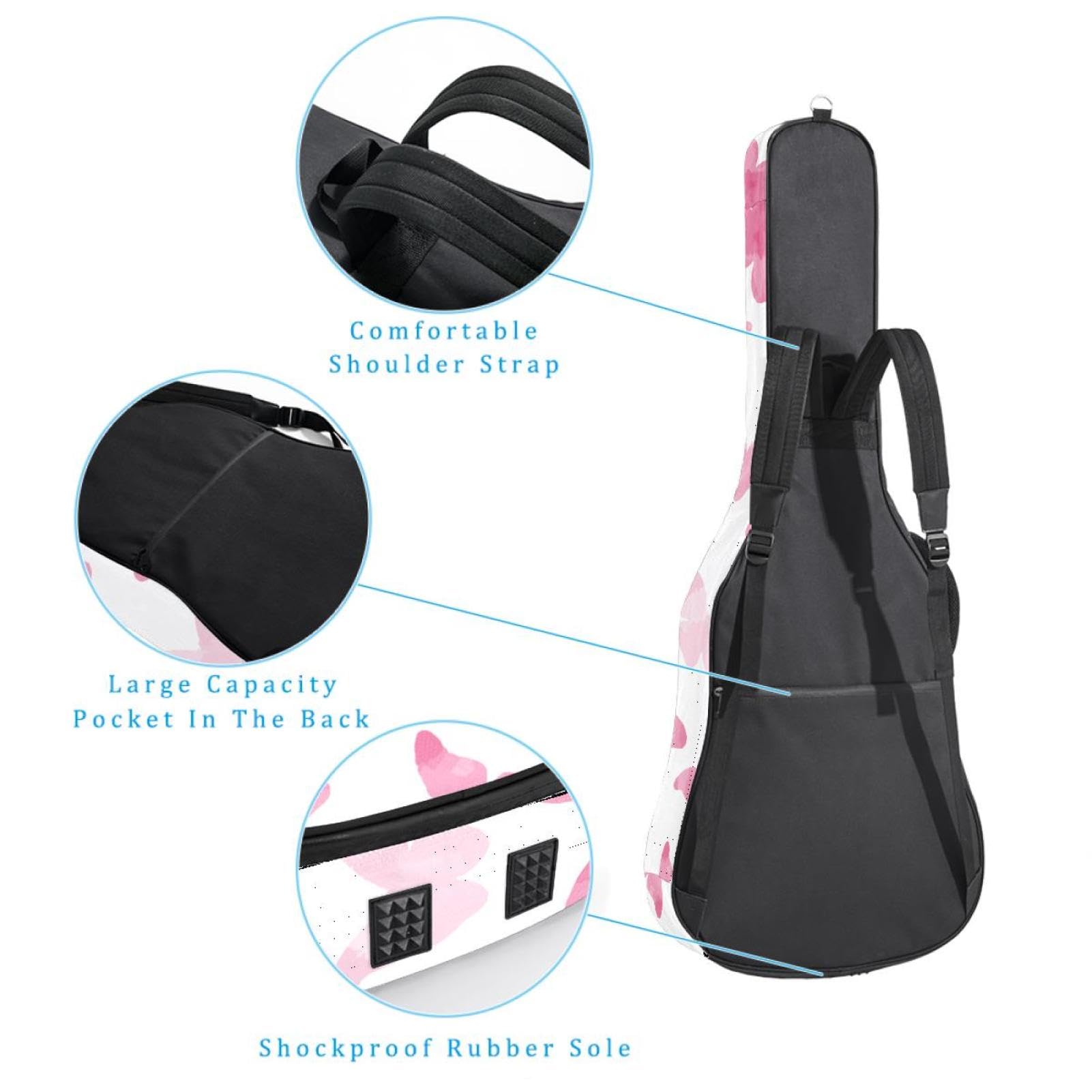 Torba na gitarę akustyczną wodoodporny plecak na gitarę grubo miękki wyściełany motyl klasyczna obudowa na gitarę, wielobarwny, 42.9x16.9x4.7 in, Organizer do torby