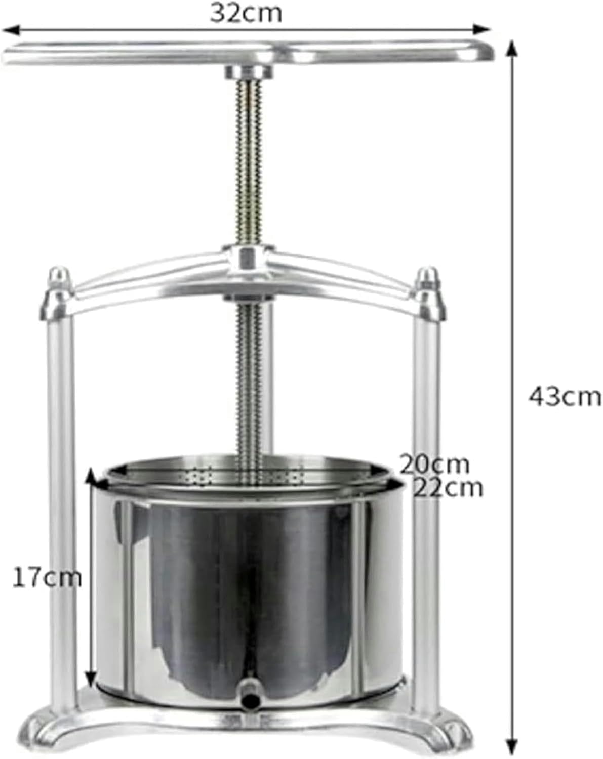 Wine Press, 3 L Stainless Steel Fruits, Easy to Clean, T -Shaped Handle, Screw Press Method Oil Press for Cheese, Fruits, Vegetables, Honey, Juice ~/