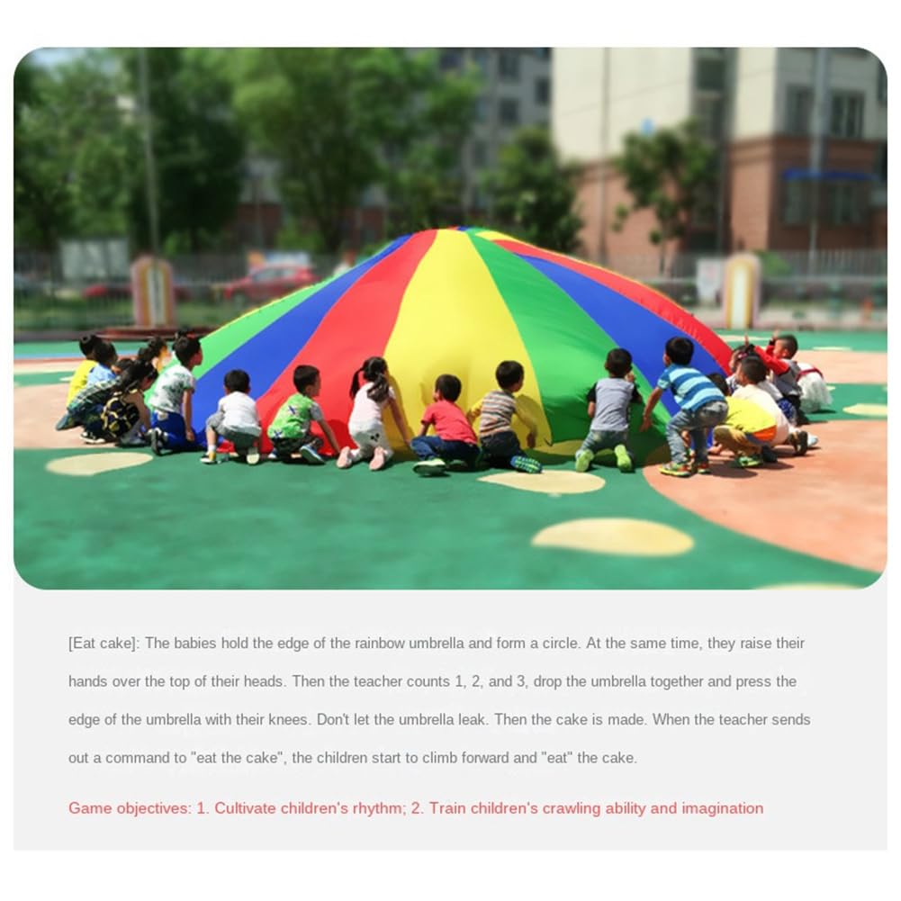 Juego de Paracaídas para Niños de 3 Metros, Tela de Iris, Tapete de Fiesta Colorido con Asas