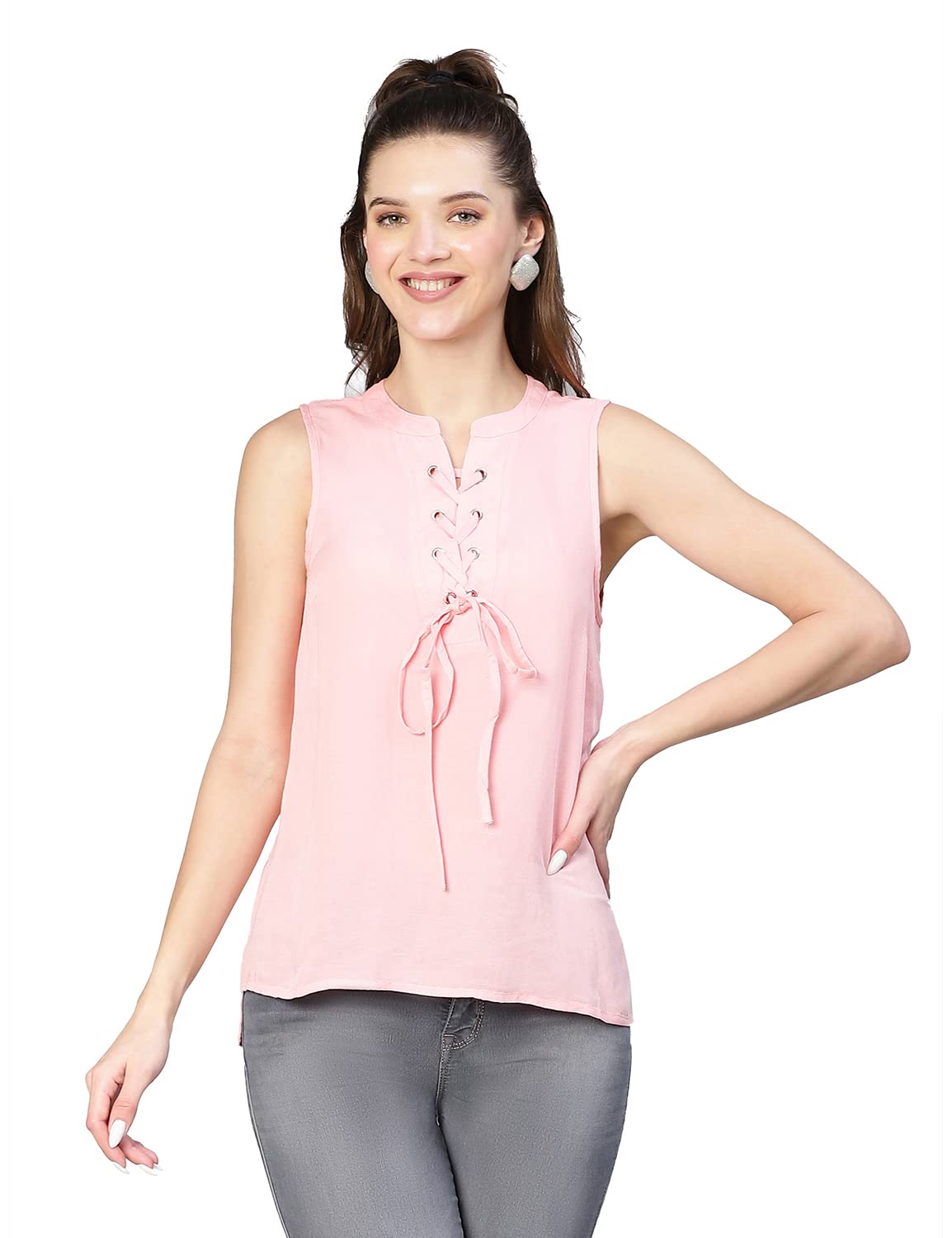 oxolloxo Women Sleeveless with Criss Cross Tie Knot Cotton Top-picture-37