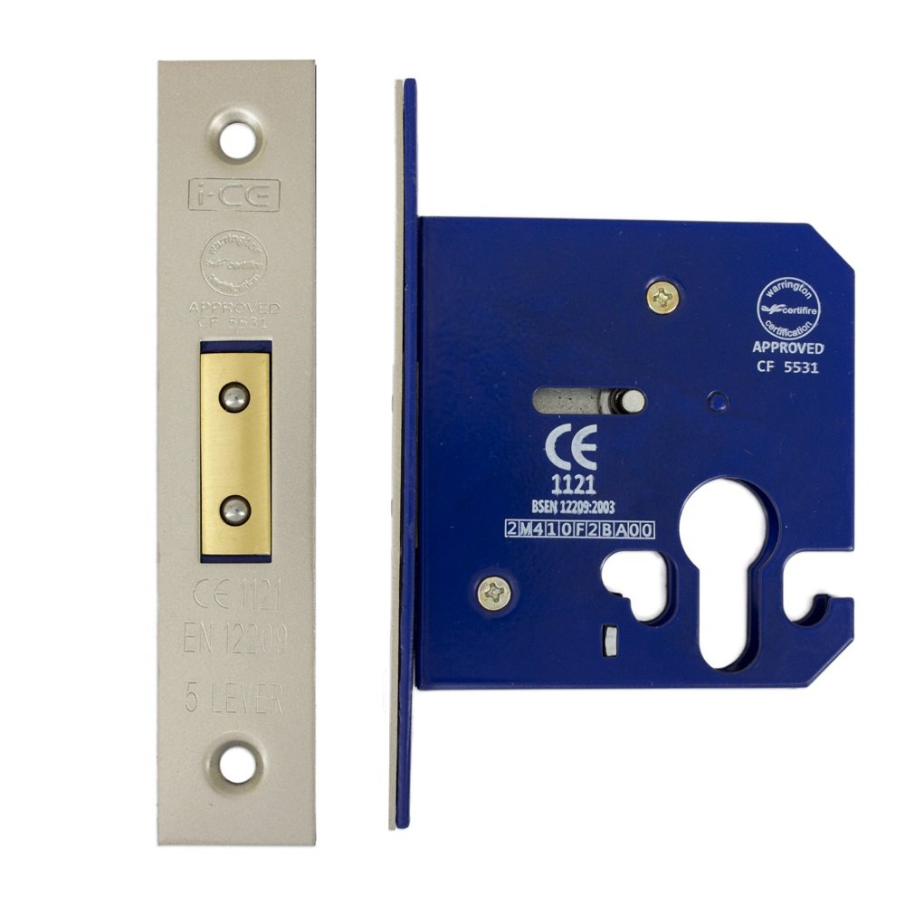 Fire Rated Euro Profile Dead Lock Case 75 mm (57 mm Backset) Satin Nickel