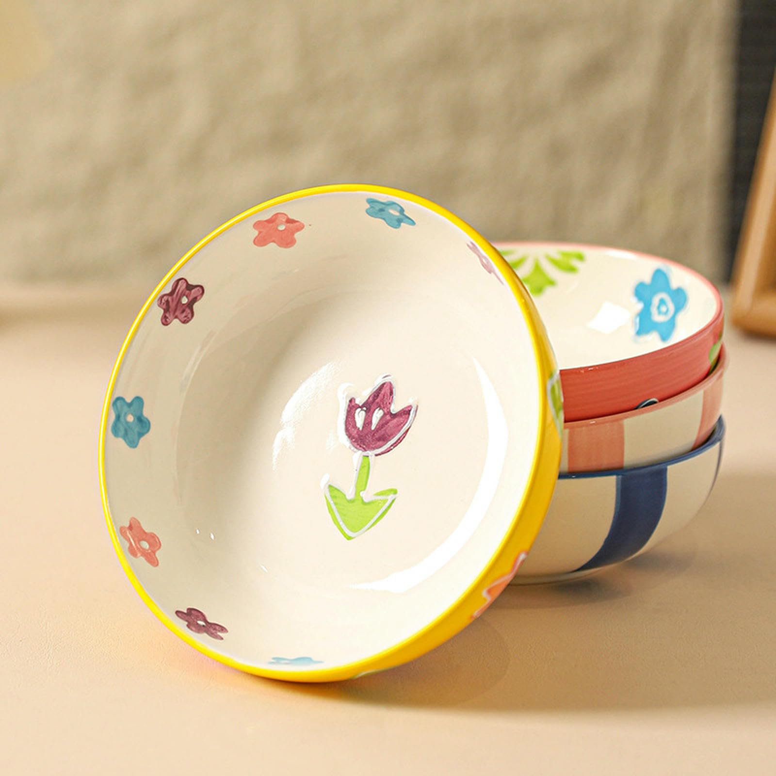 Świeża, urocza i delikatna ceramiczna miska śniadaniowa w stylu koreańskim - niebieska